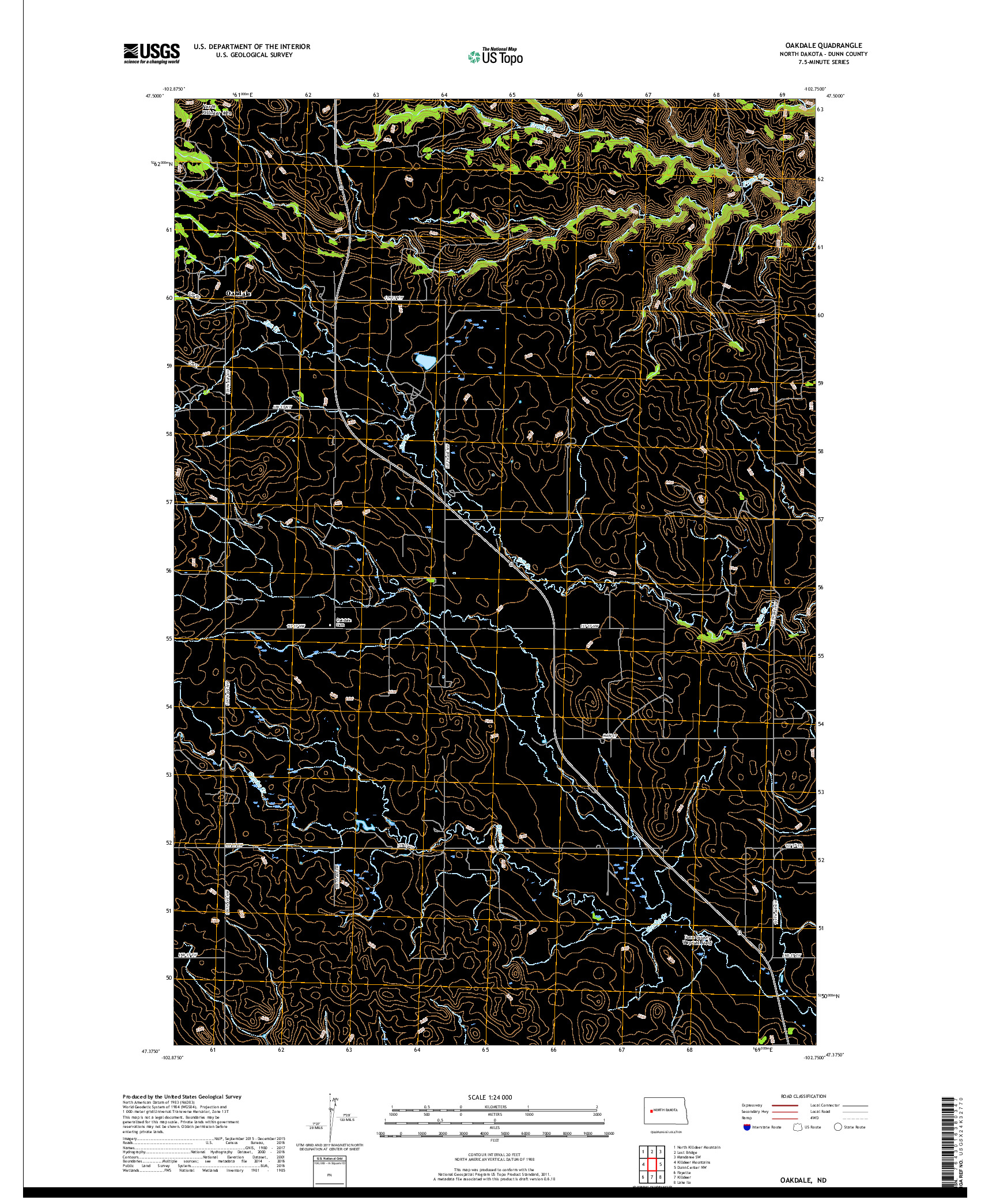 USGS US TOPO 7.5-MINUTE MAP FOR OAKDALE, ND 2017