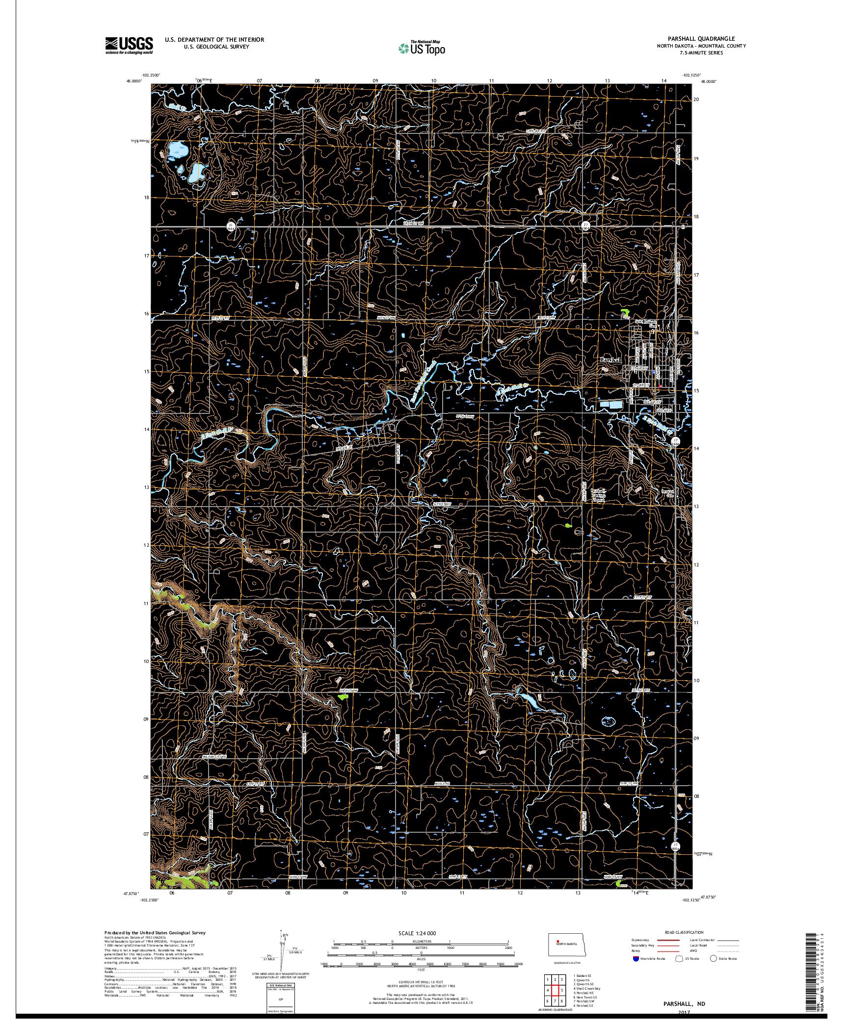 USGS US TOPO 7.5-MINUTE MAP FOR PARSHALL, ND 2017