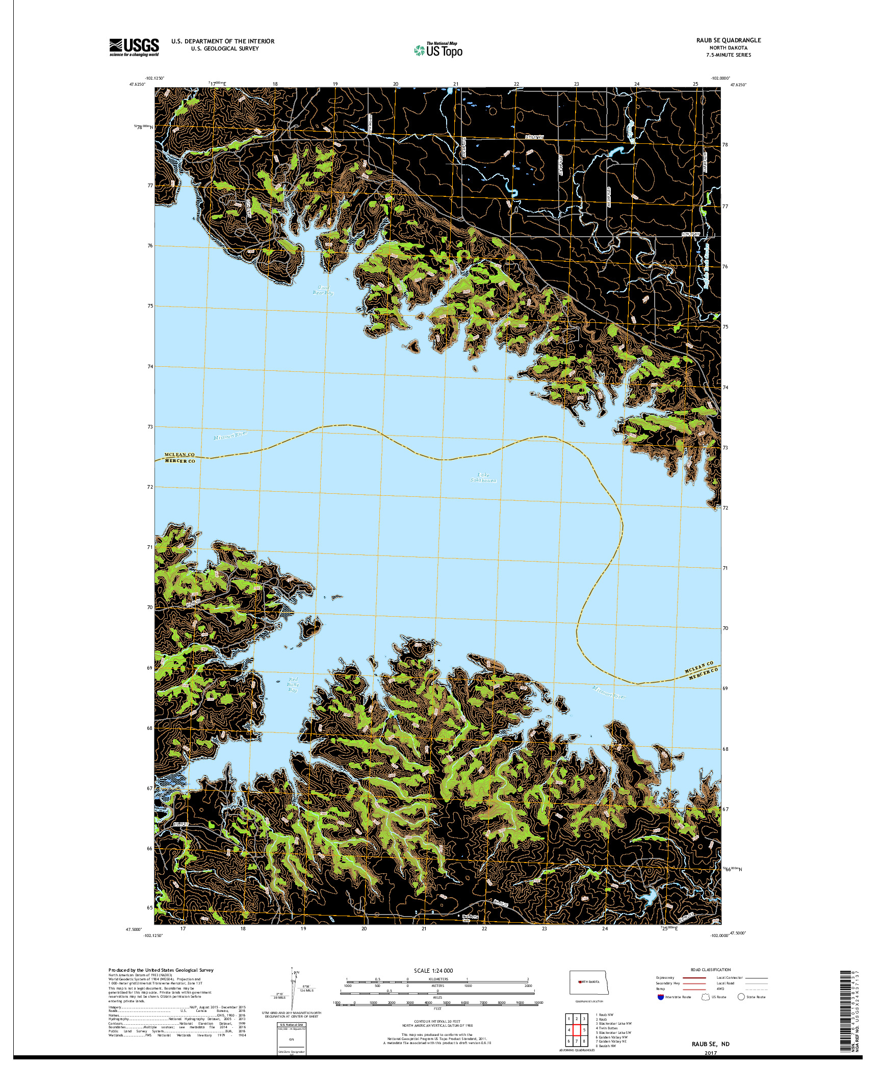 USGS US TOPO 7.5-MINUTE MAP FOR RAUB SE, ND 2017