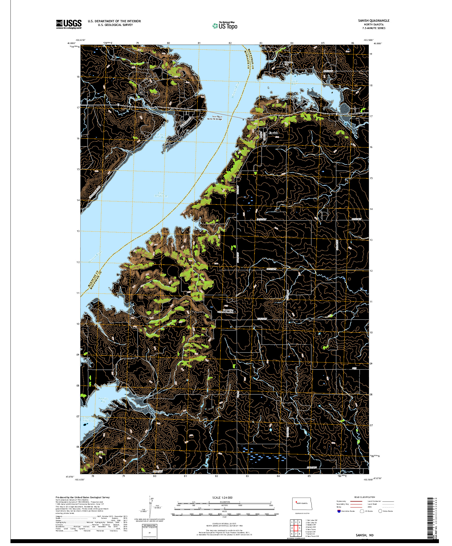 USGS US TOPO 7.5-MINUTE MAP FOR SANISH, ND 2017