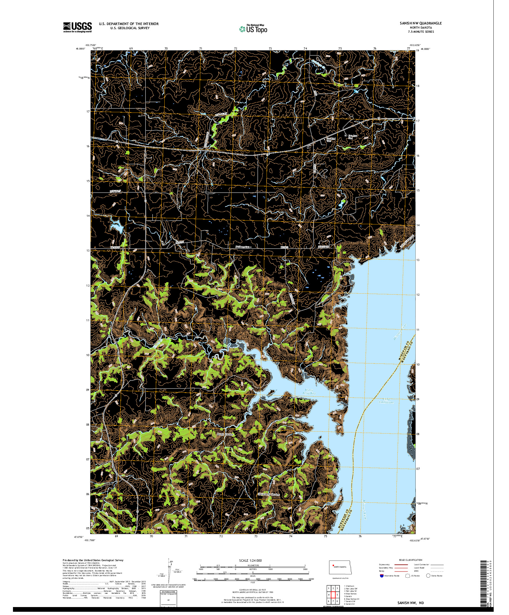 USGS US TOPO 7.5-MINUTE MAP FOR SANISH NW, ND 2017