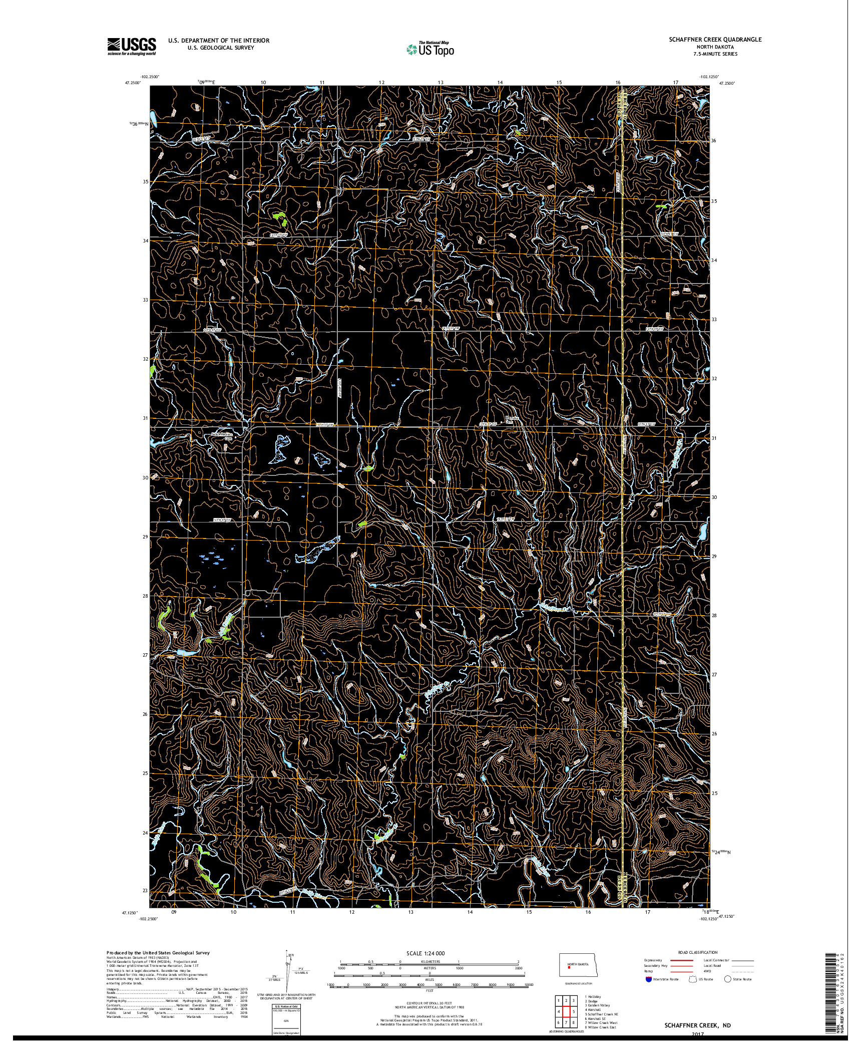 USGS US TOPO 7.5-MINUTE MAP FOR SCHAFFNER CREEK, ND 2017