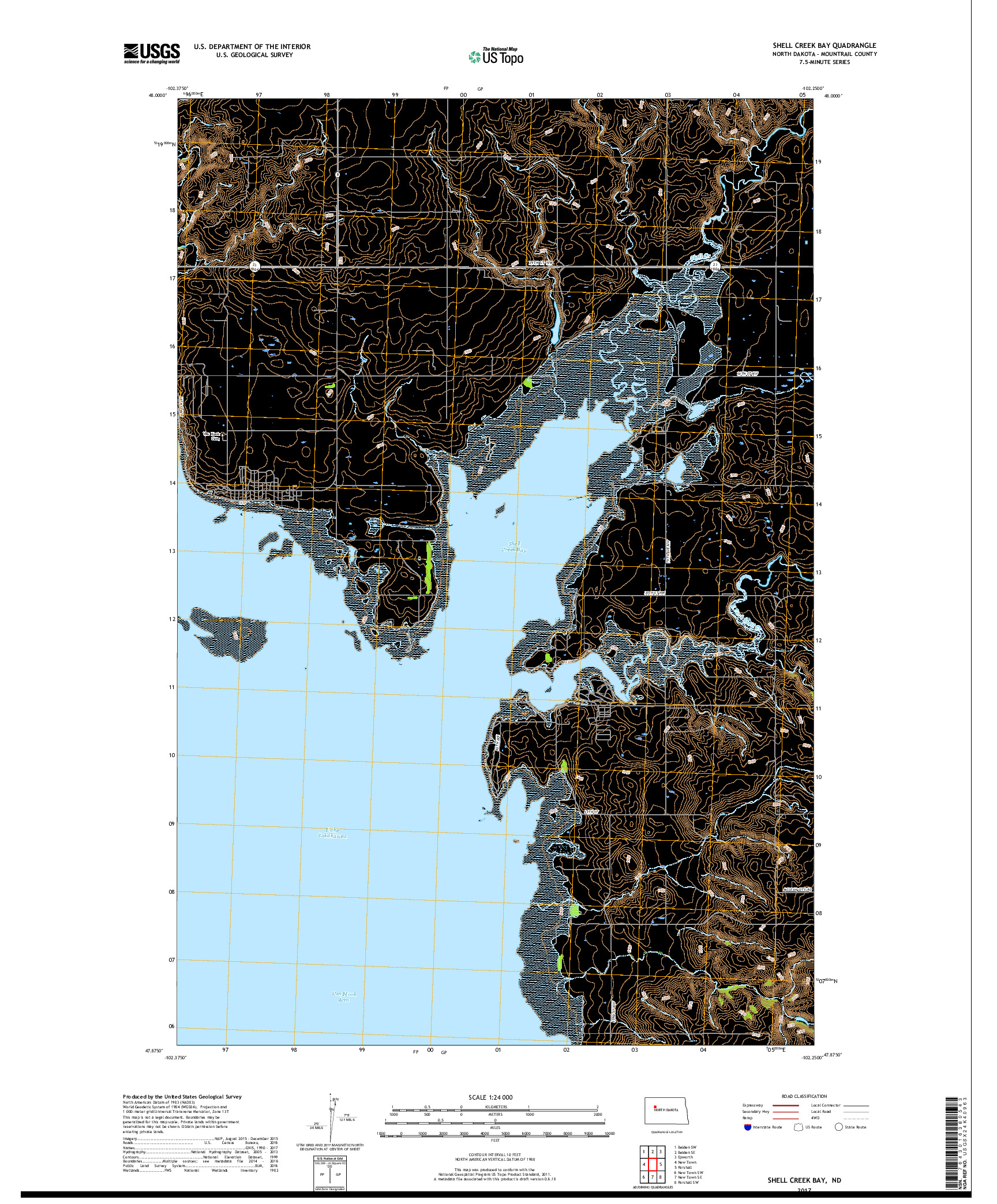 USGS US TOPO 7.5-MINUTE MAP FOR SHELL CREEK BAY, ND 2017