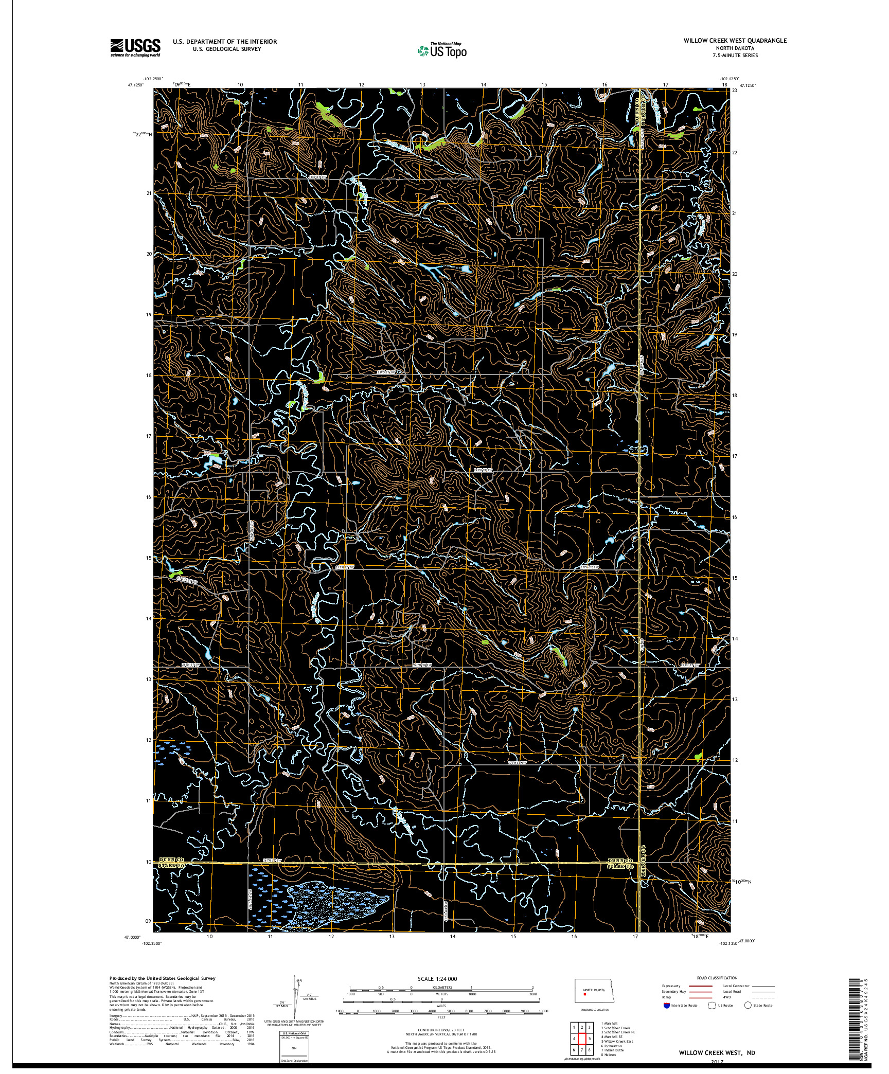 USGS US TOPO 7.5-MINUTE MAP FOR WILLOW CREEK WEST, ND 2017