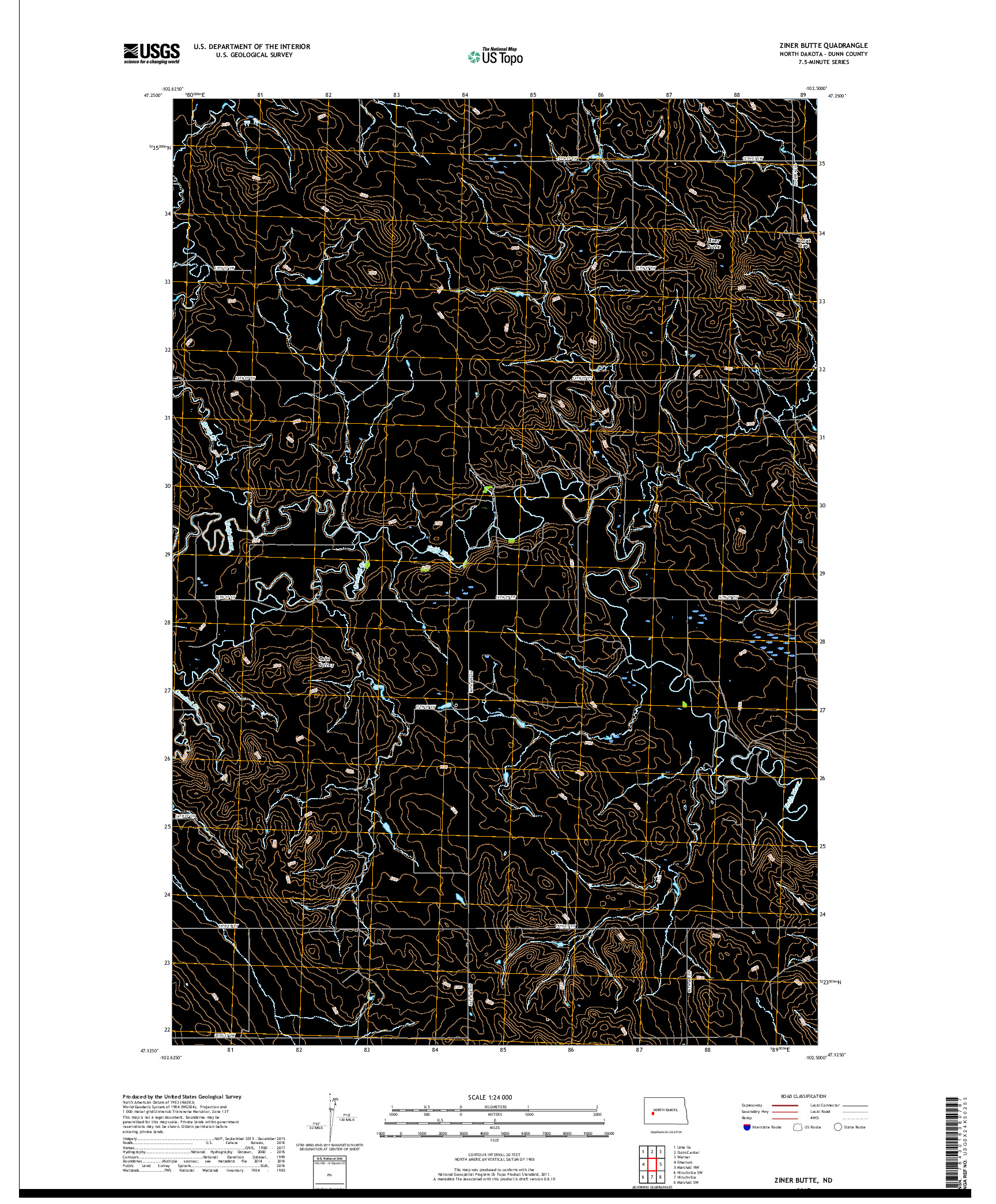 USGS US TOPO 7.5-MINUTE MAP FOR ZINER BUTTE, ND 2017