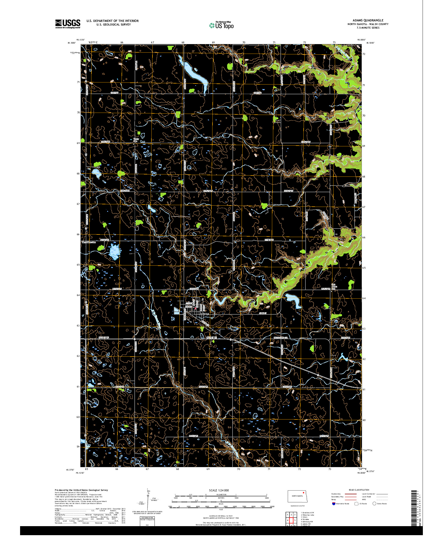 USGS US TOPO 7.5-MINUTE MAP FOR ADAMS, ND 2017