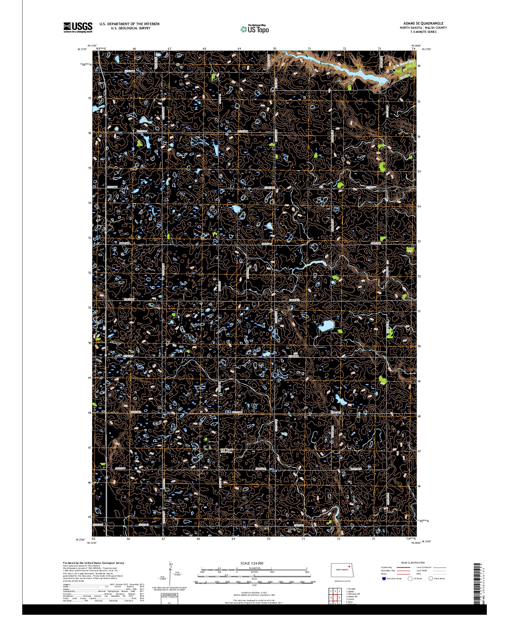 USGS US TOPO 7.5-MINUTE MAP FOR ADAMS SE, ND 2017