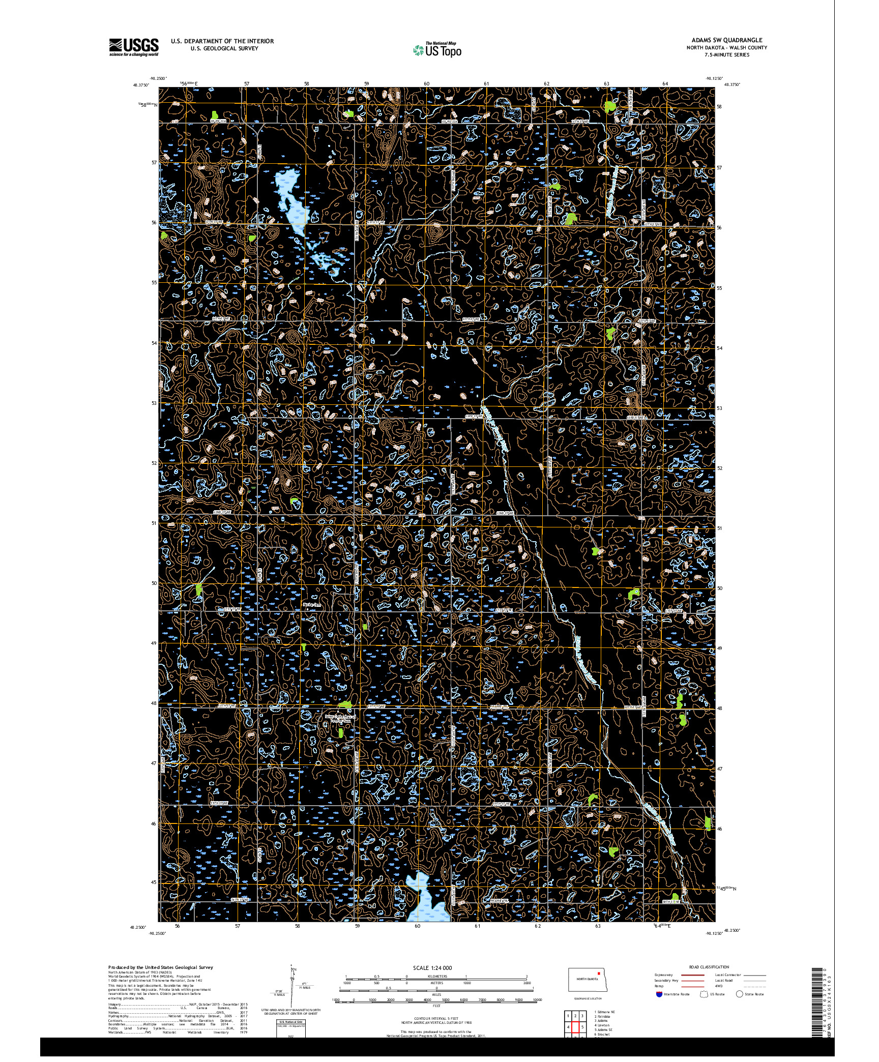 USGS US TOPO 7.5-MINUTE MAP FOR ADAMS SW, ND 2017