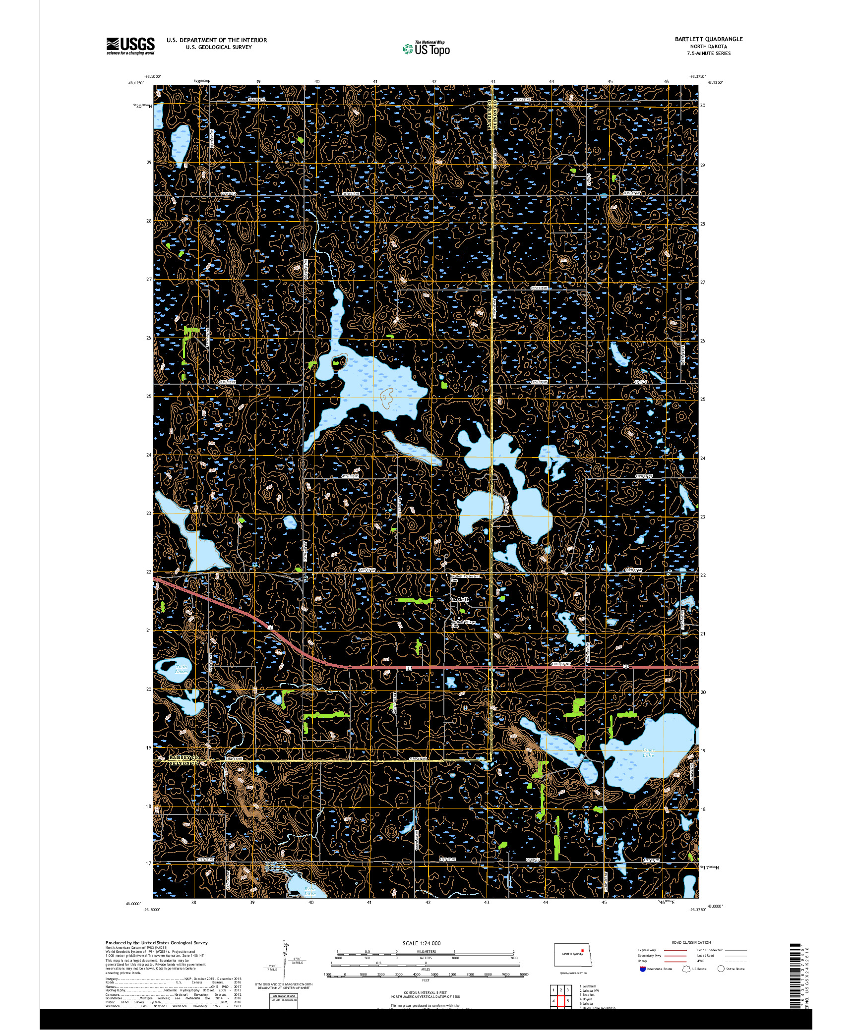 USGS US TOPO 7.5-MINUTE MAP FOR BARTLETT, ND 2017