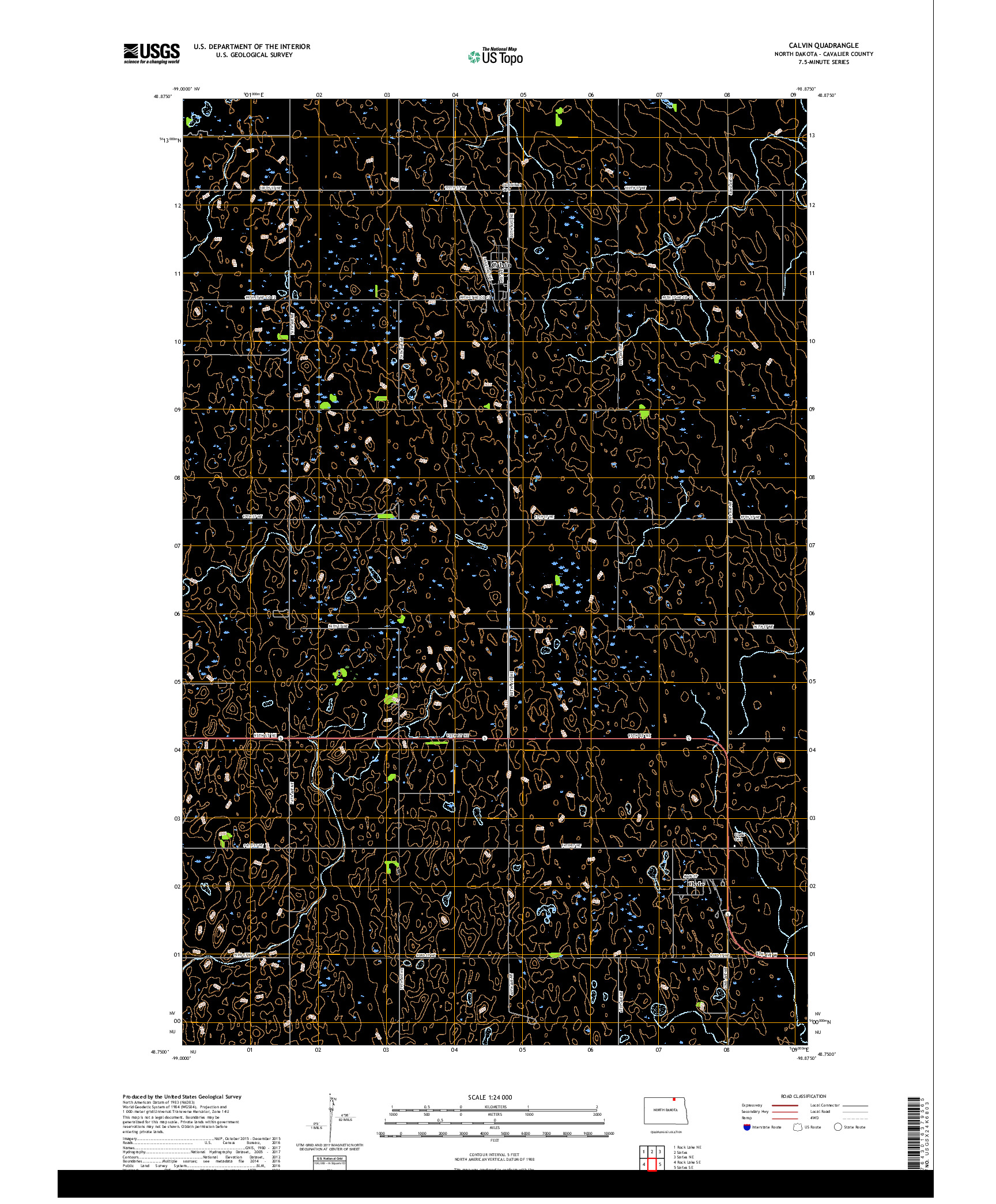 USGS US TOPO 7.5-MINUTE MAP FOR CALVIN, ND 2017