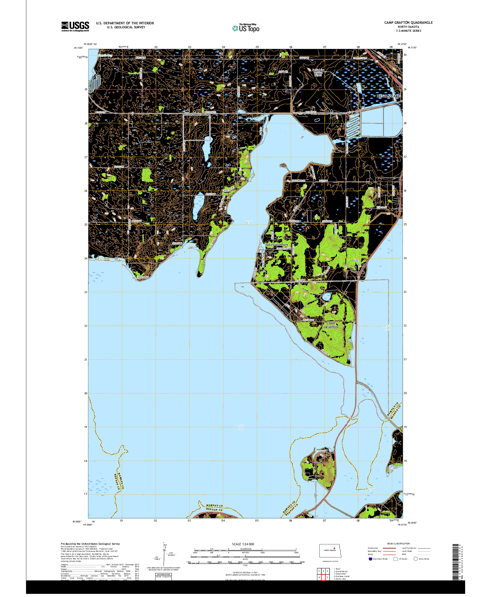 USGS US TOPO 7.5-MINUTE MAP FOR CAMP GRAFTON, ND 2017