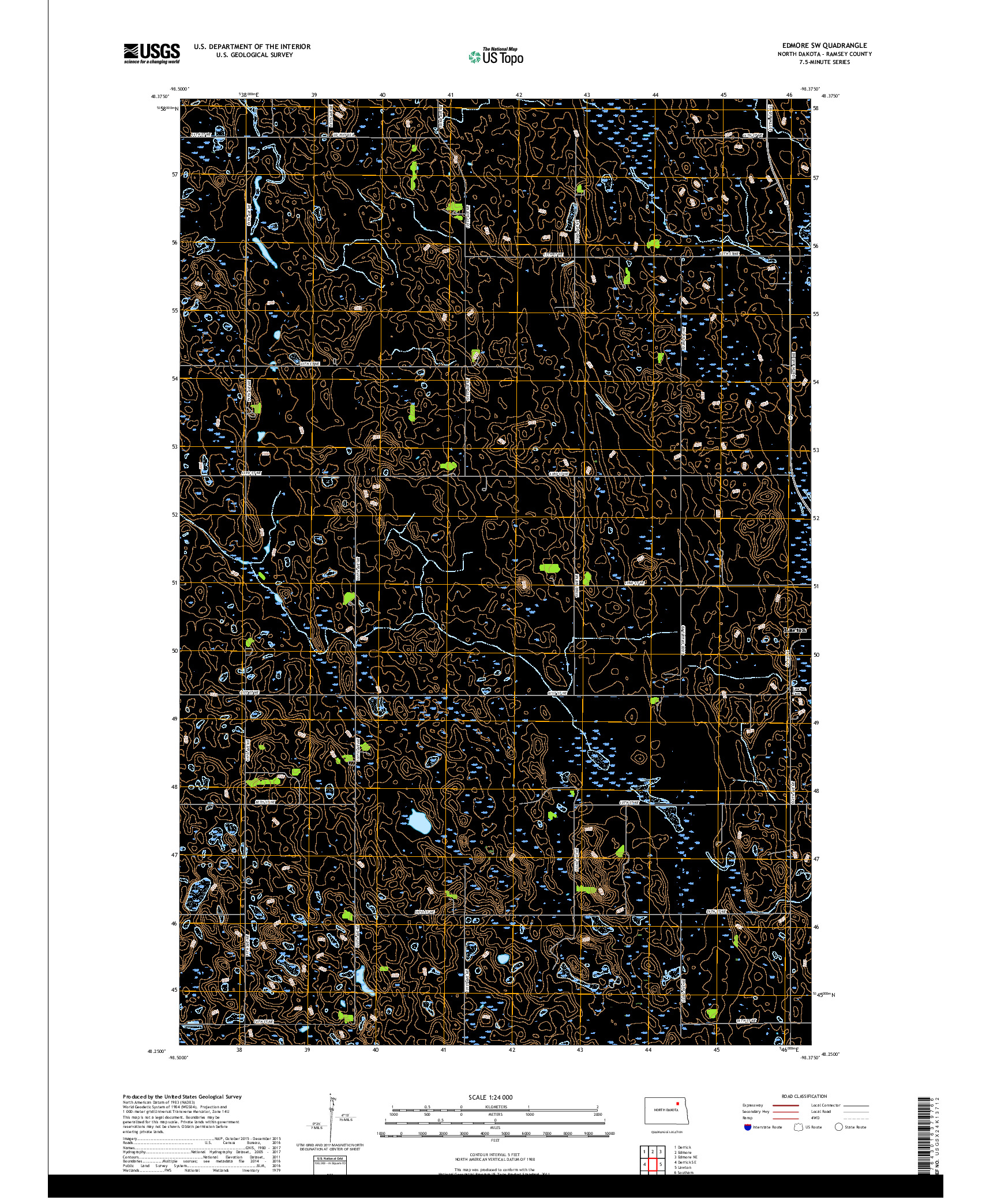 USGS US TOPO 7.5-MINUTE MAP FOR EDMORE SW, ND 2017