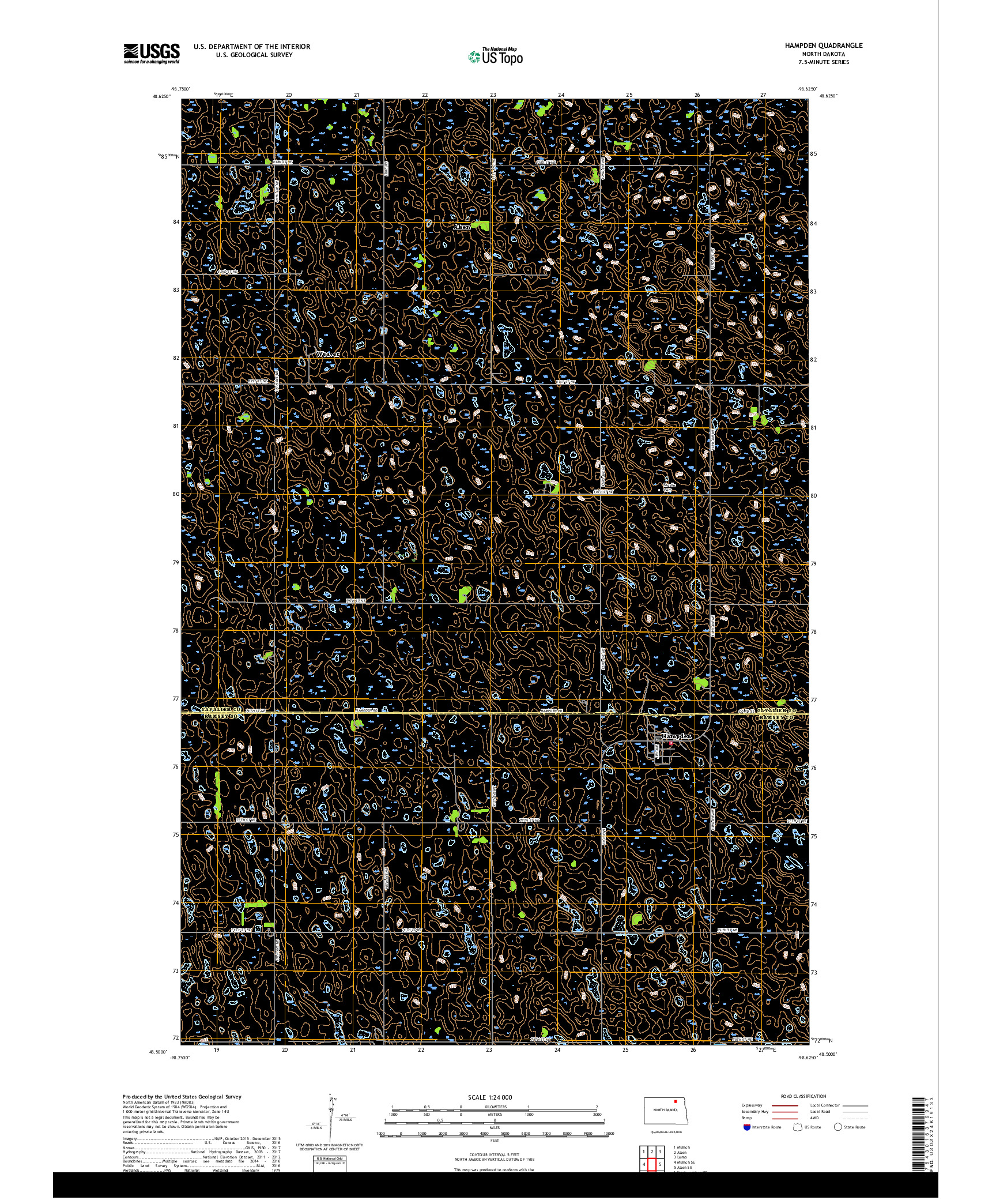 USGS US TOPO 7.5-MINUTE MAP FOR HAMPDEN, ND 2017