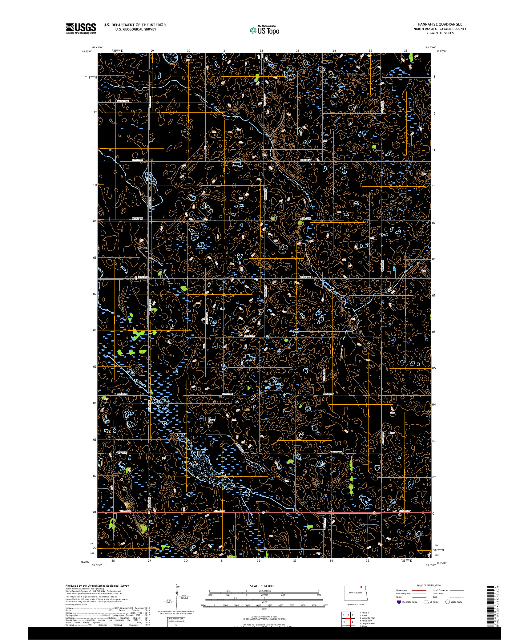 USGS US TOPO 7.5-MINUTE MAP FOR HANNAH SE, ND 2017