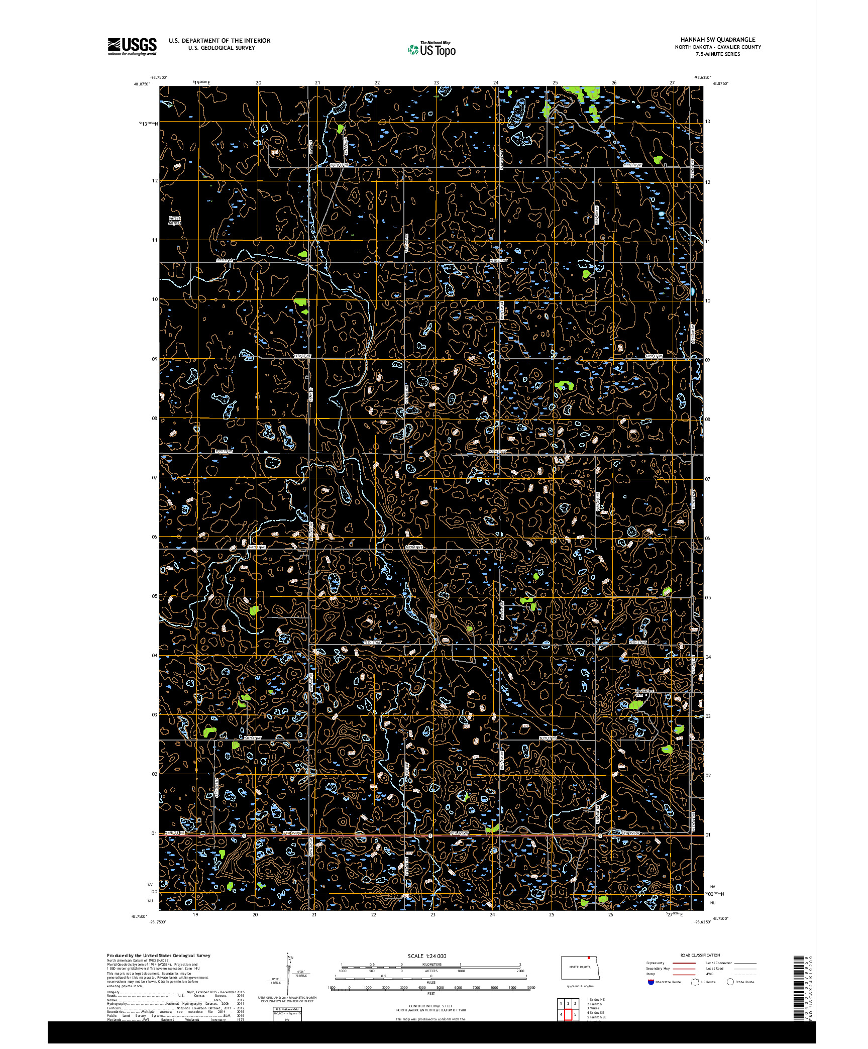 USGS US TOPO 7.5-MINUTE MAP FOR HANNAH SW, ND 2017