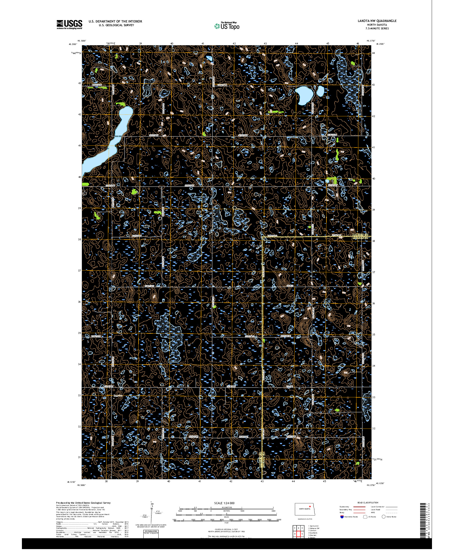 USGS US TOPO 7.5-MINUTE MAP FOR LAKOTA NW, ND 2017