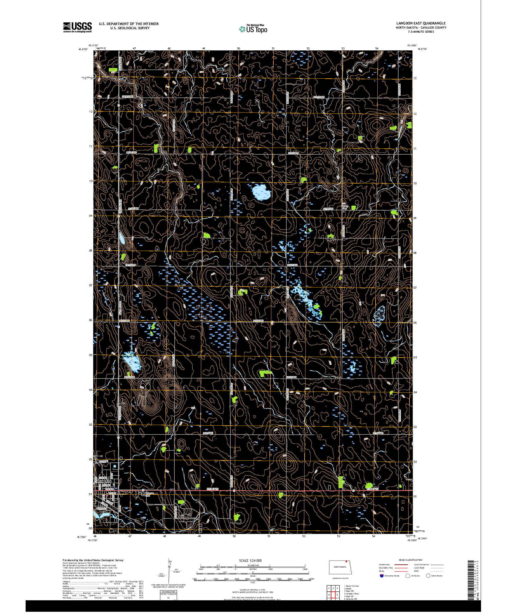 USGS US TOPO 7.5-MINUTE MAP FOR LANGDON EAST, ND 2017