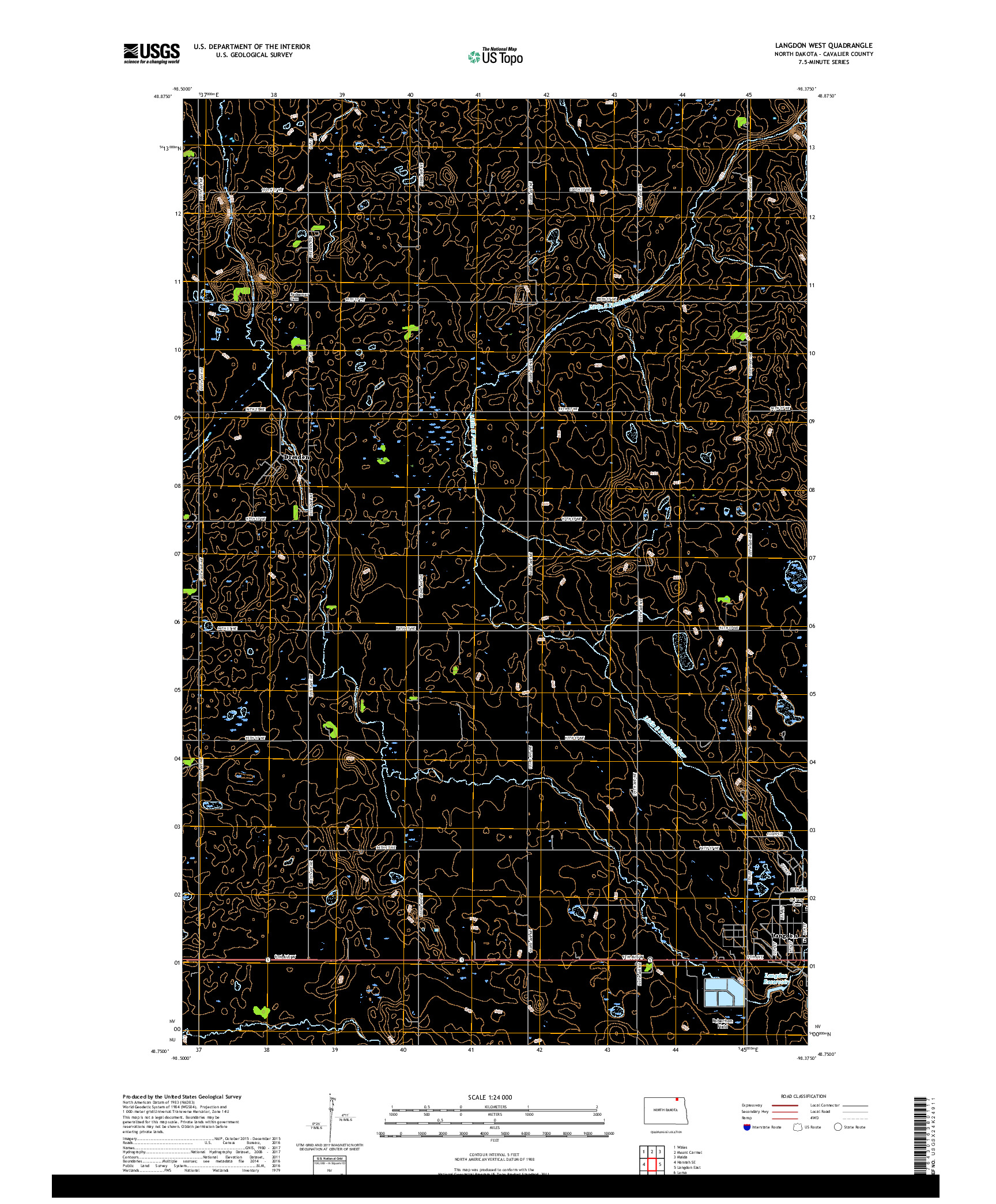 USGS US TOPO 7.5-MINUTE MAP FOR LANGDON WEST, ND 2017