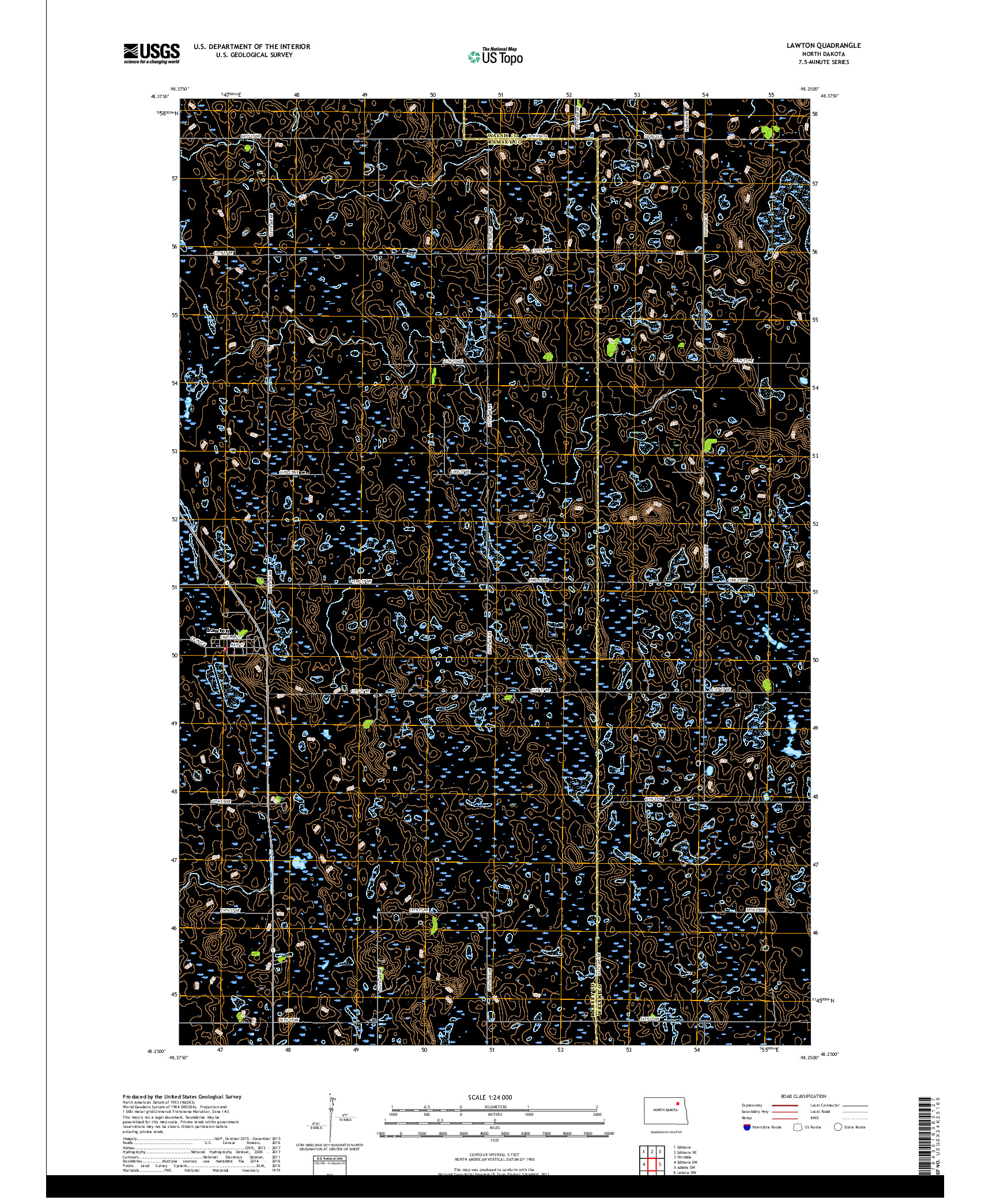 USGS US TOPO 7.5-MINUTE MAP FOR LAWTON, ND 2017