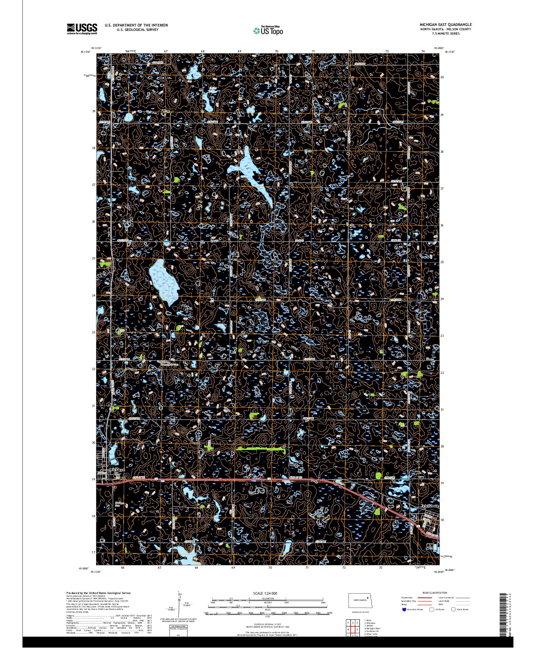 USGS US TOPO 7.5-MINUTE MAP FOR MICHIGAN EAST, ND 2017