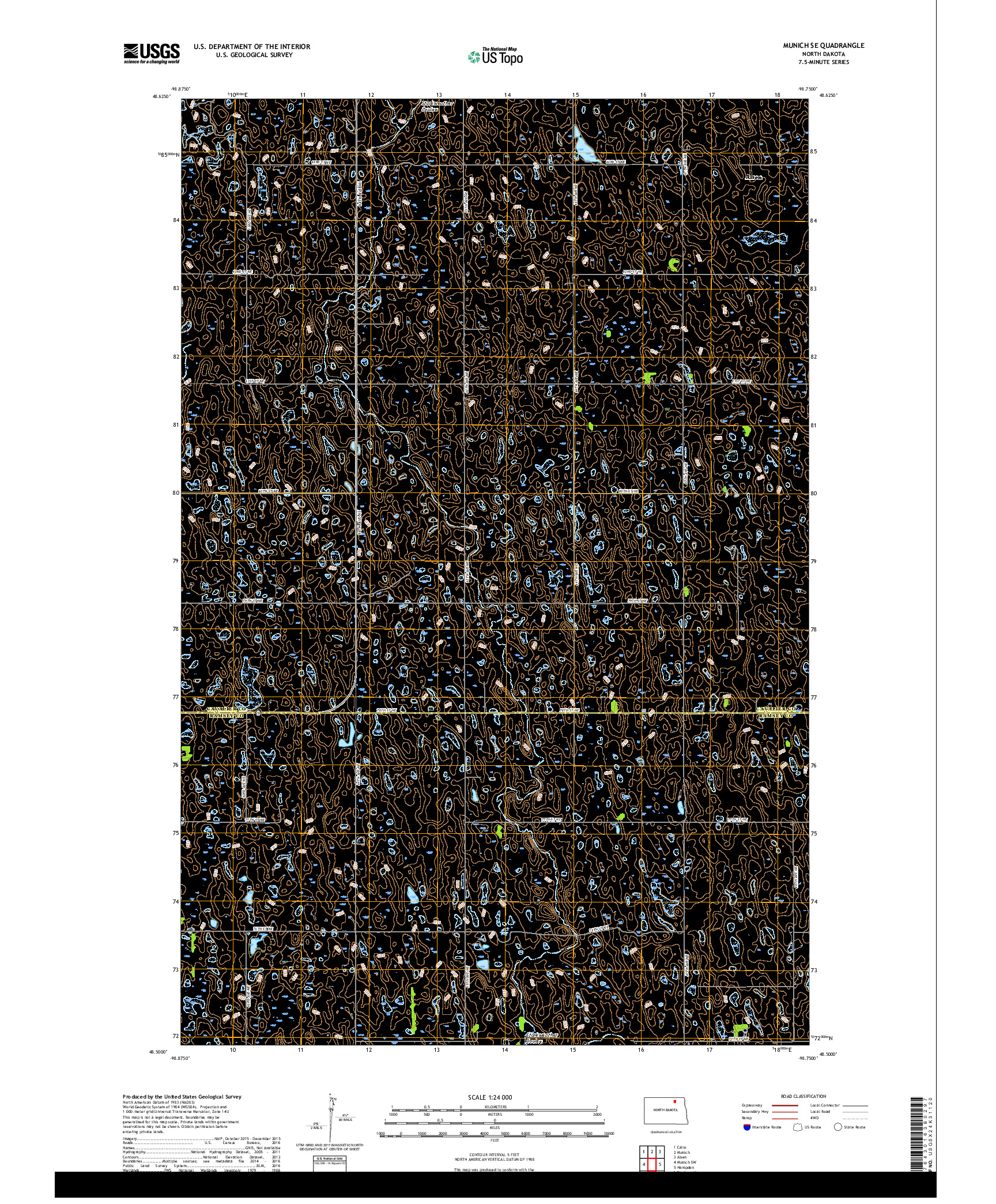USGS US TOPO 7.5-MINUTE MAP FOR MUNICH SE, ND 2017