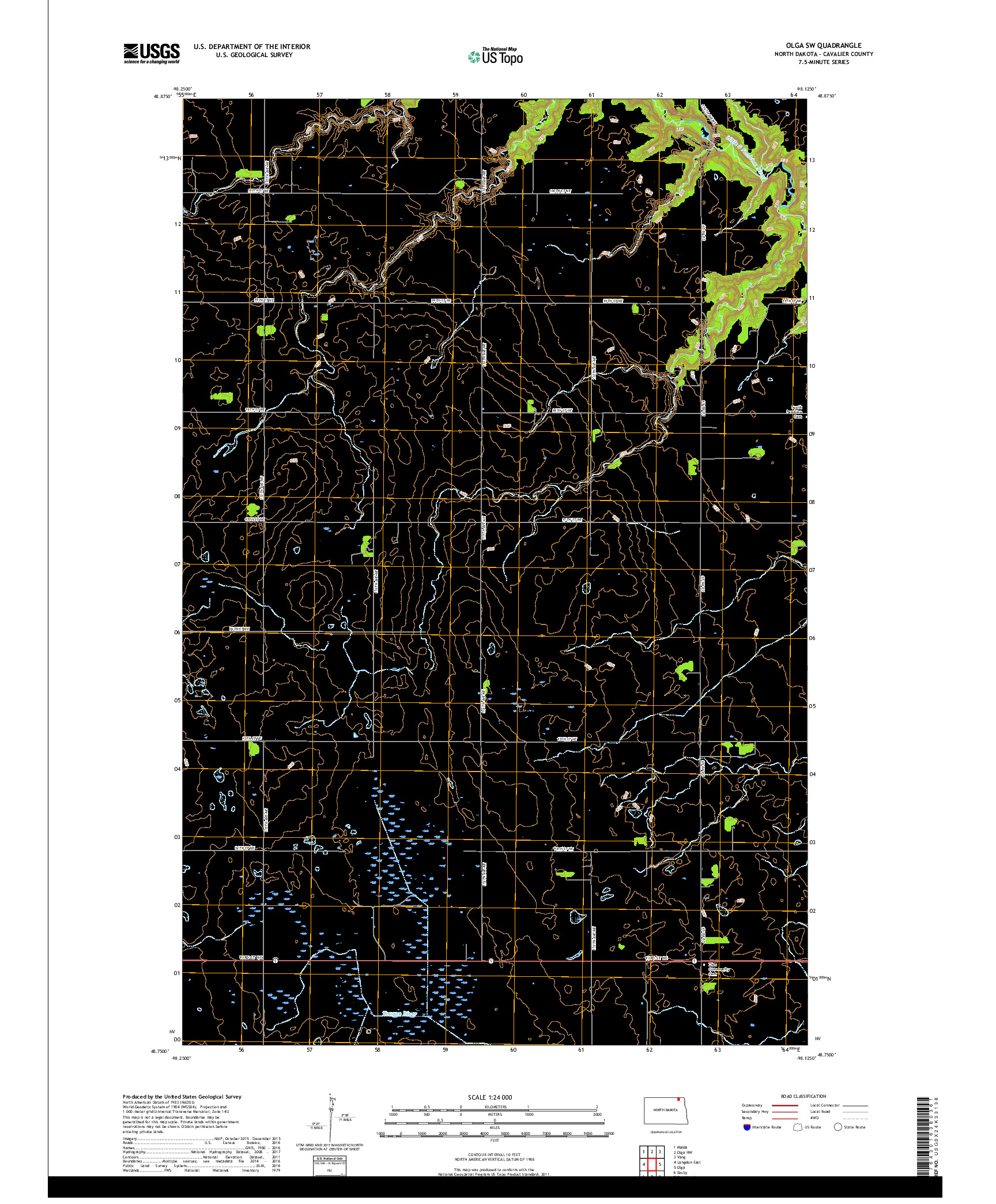 USGS US TOPO 7.5-MINUTE MAP FOR OLGA SW, ND 2017