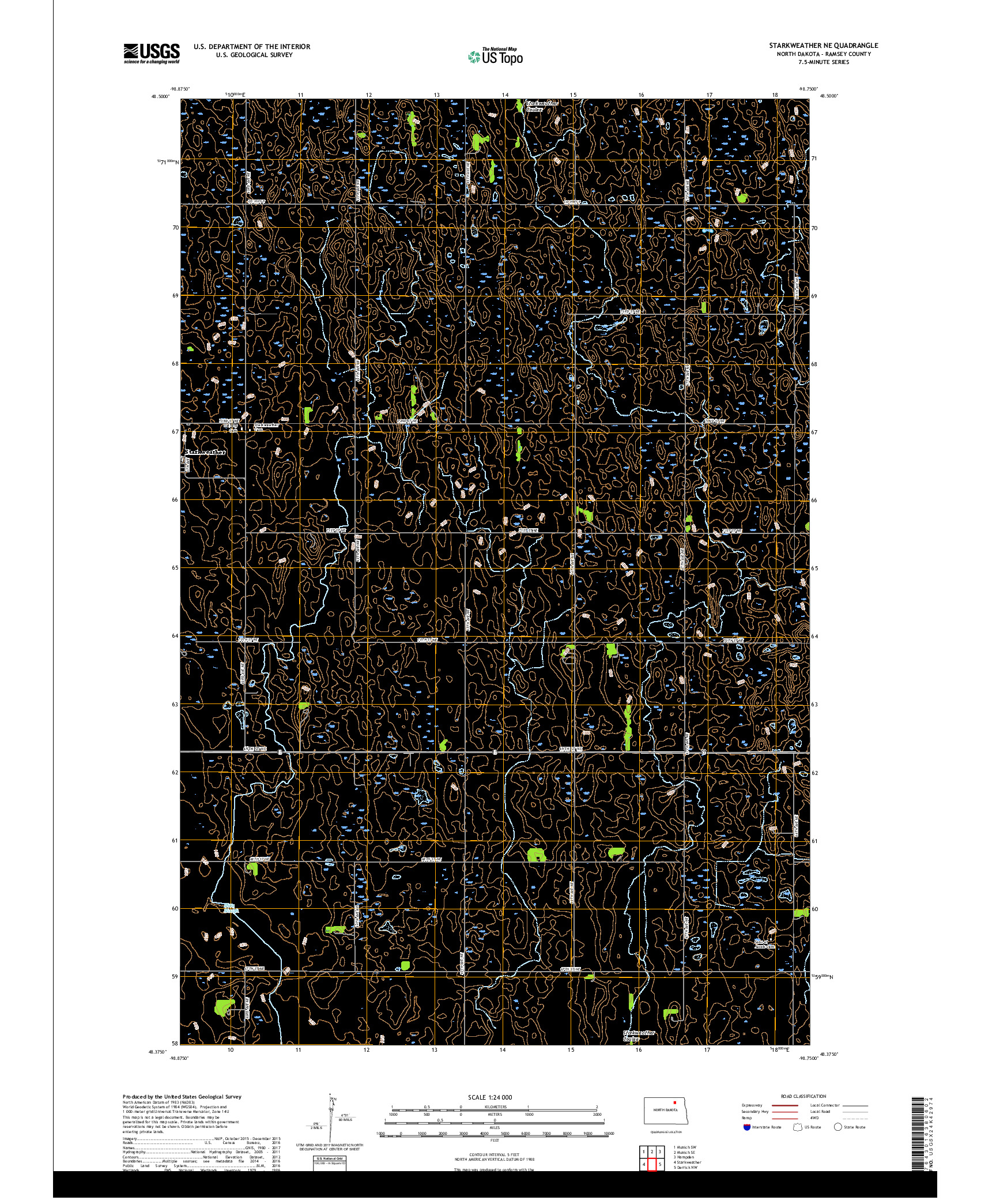 USGS US TOPO 7.5-MINUTE MAP FOR STARKWEATHER NE, ND 2017