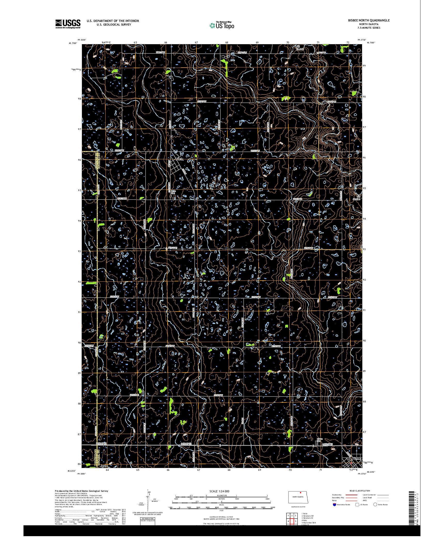 USGS US TOPO 7.5-MINUTE MAP FOR BISBEE NORTH, ND 2017