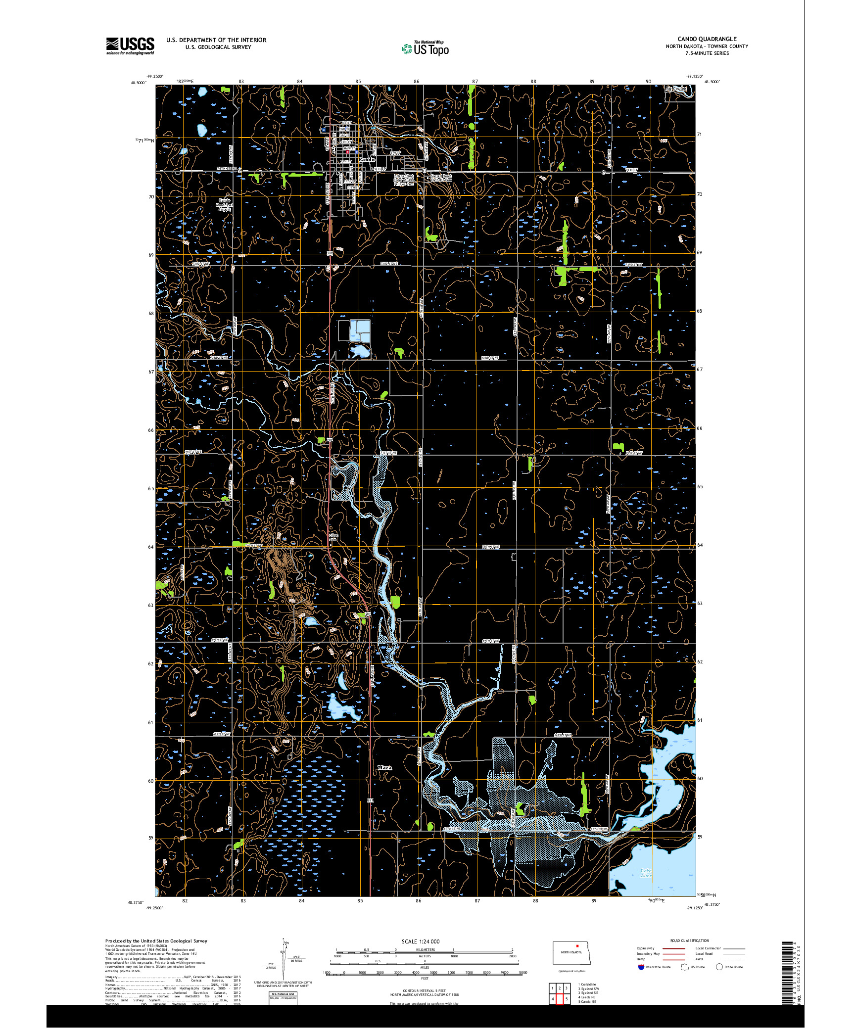 USGS US TOPO 7.5-MINUTE MAP FOR CANDO, ND 2017