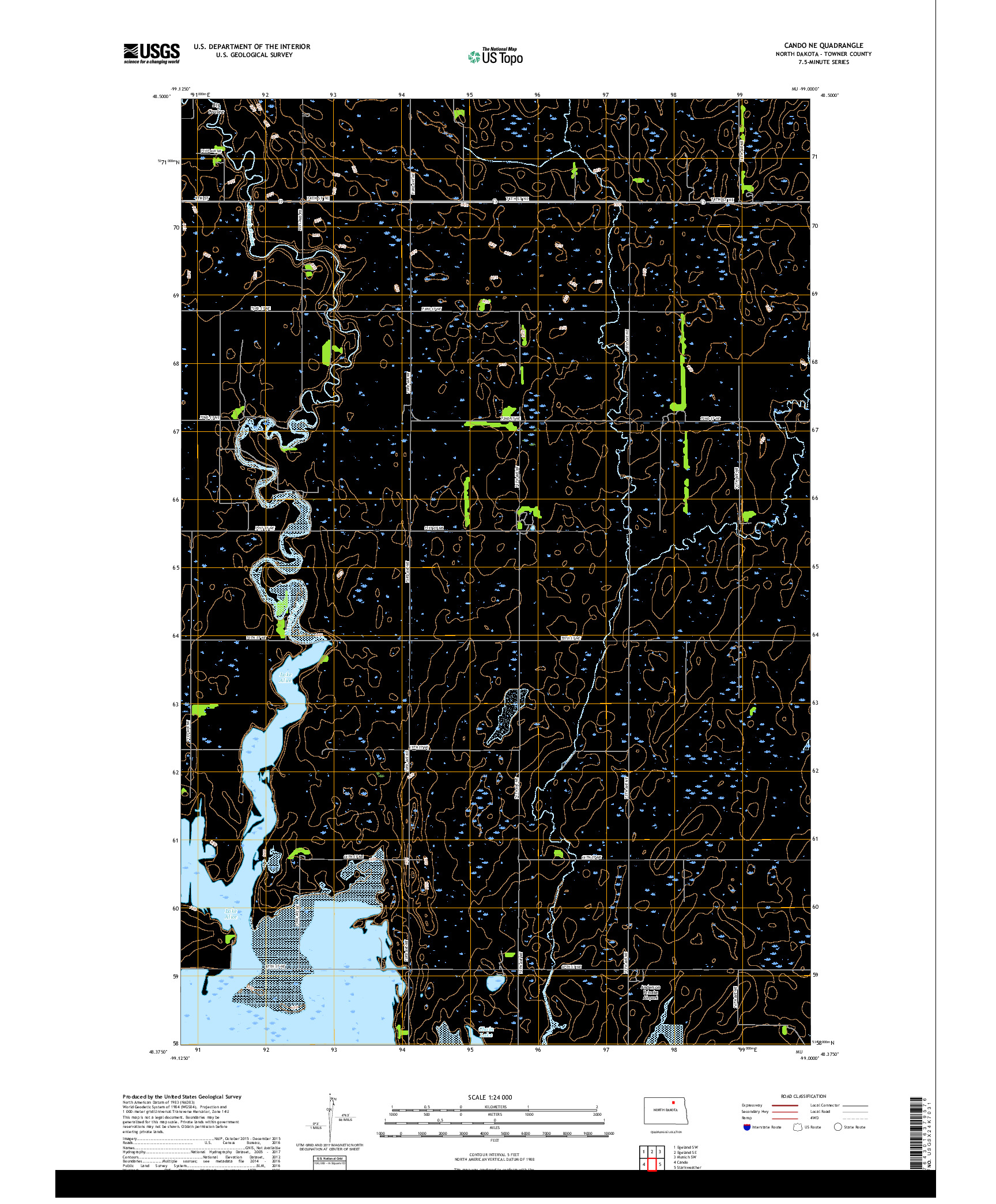 USGS US TOPO 7.5-MINUTE MAP FOR CANDO NE, ND 2017