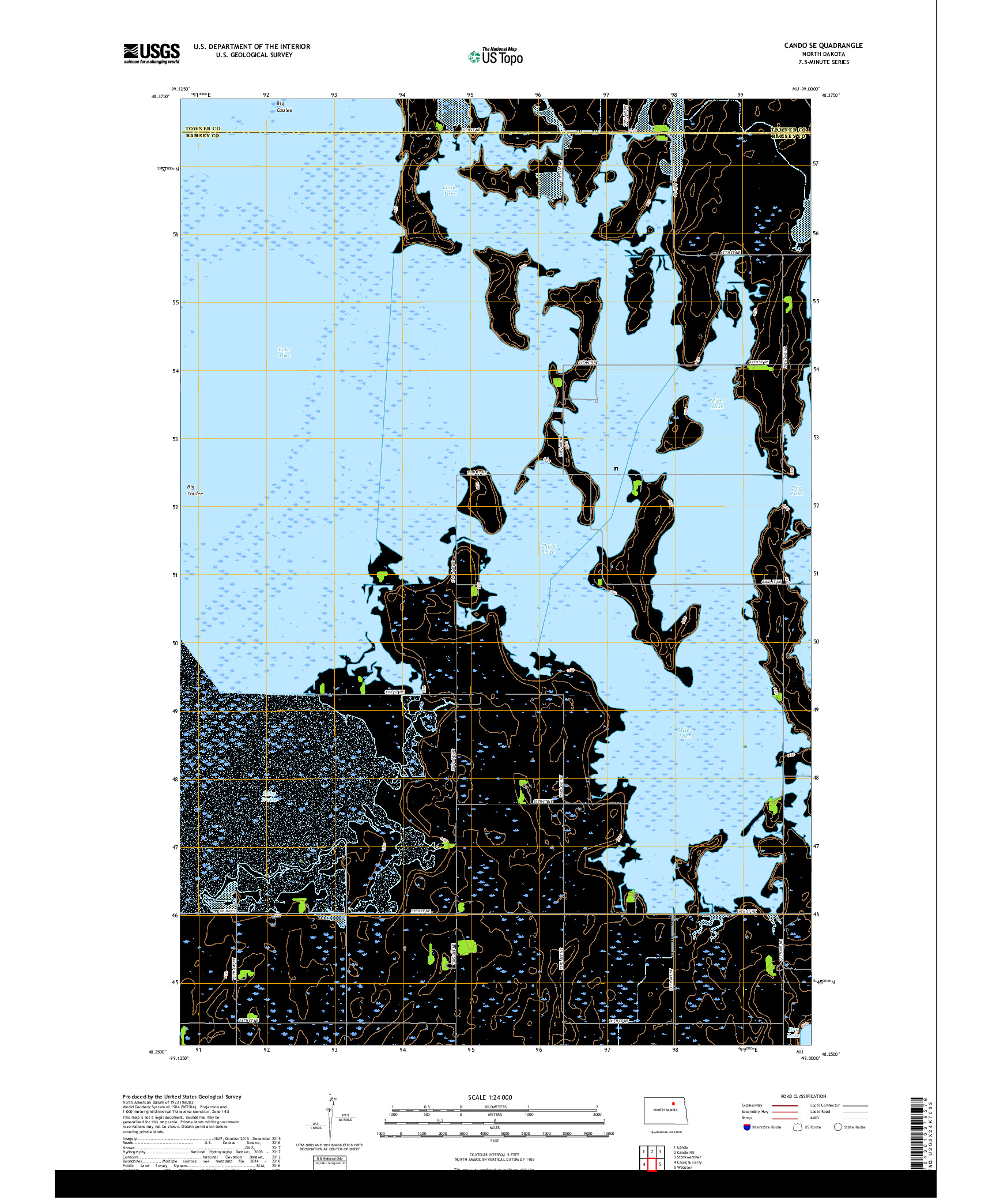 USGS US TOPO 7.5-MINUTE MAP FOR CANDO SE, ND 2017