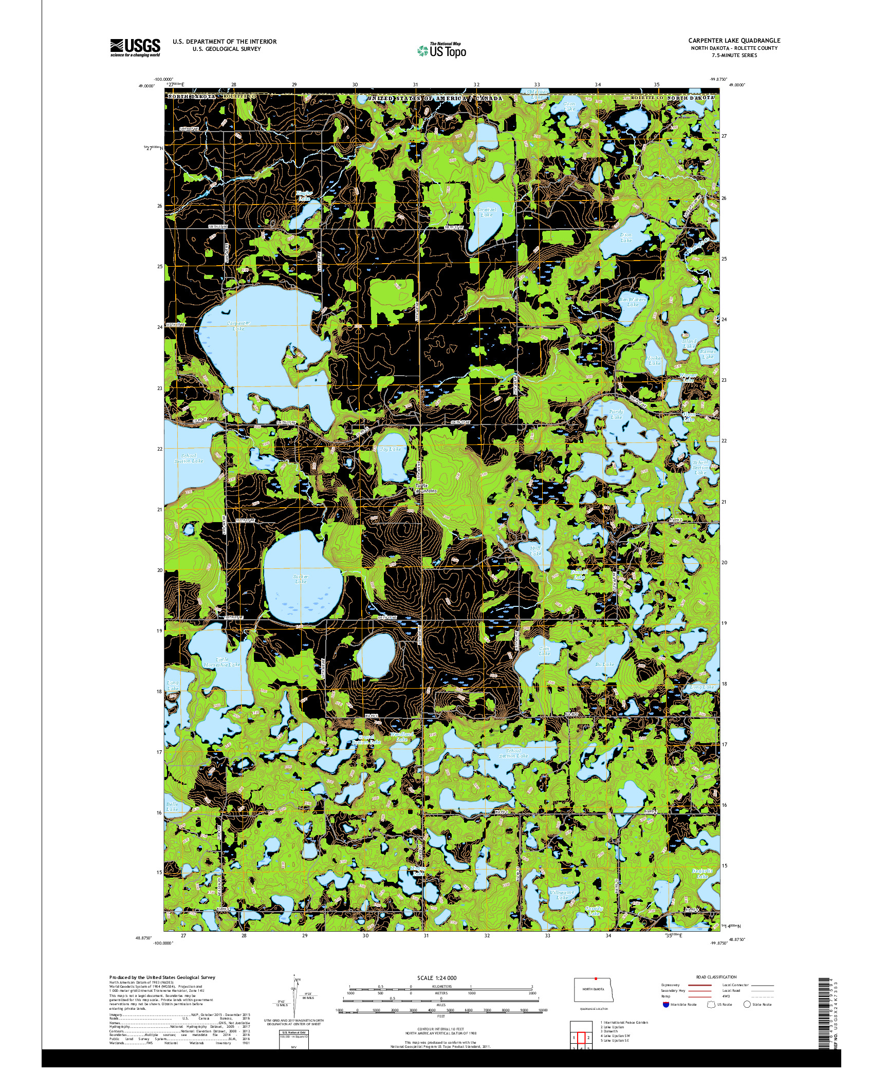 USGS US TOPO 7.5-MINUTE MAP FOR CARPENTER LAKE, ND,MB 2017