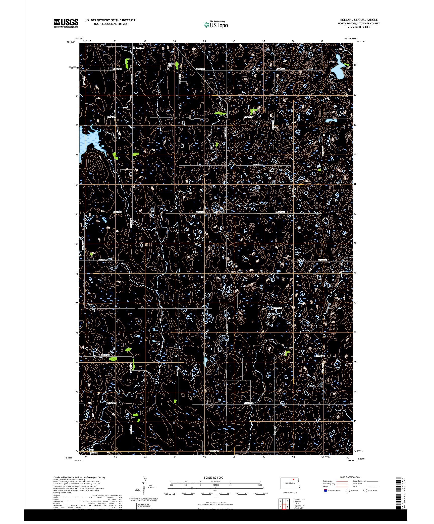 USGS US TOPO 7.5-MINUTE MAP FOR EGELAND SE, ND 2017