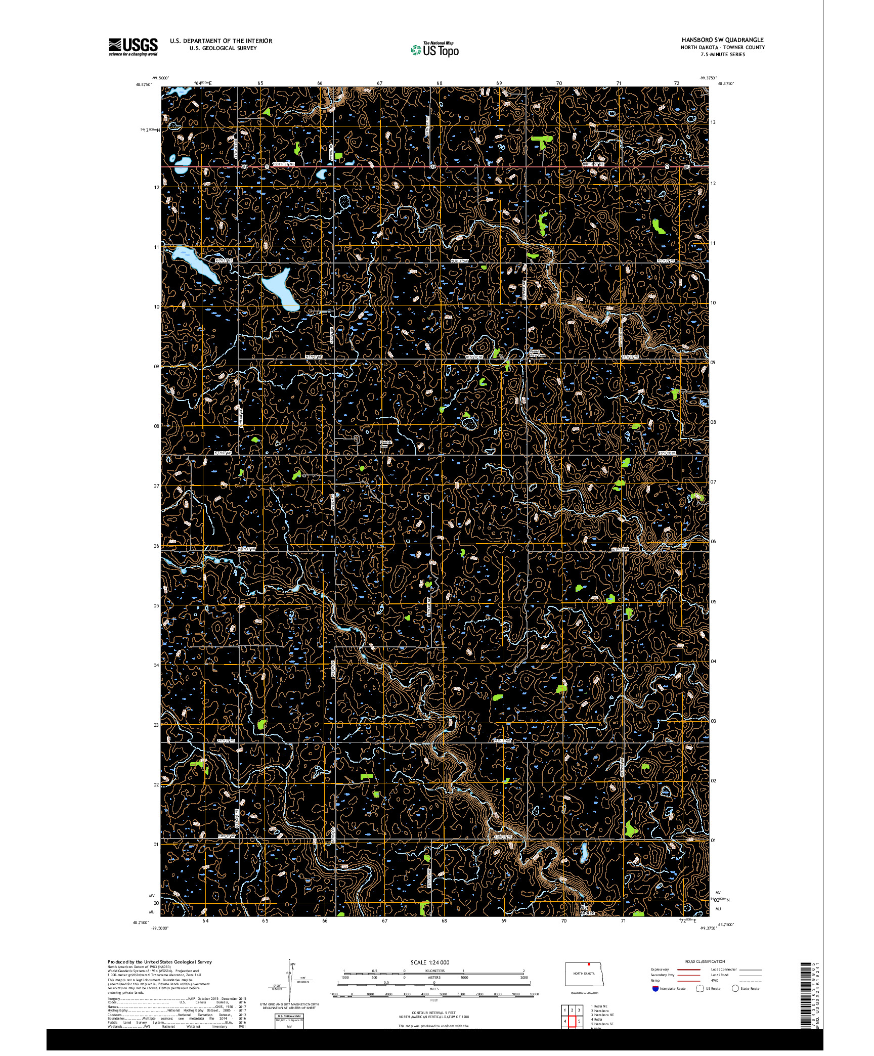 USGS US TOPO 7.5-MINUTE MAP FOR HANSBORO SW, ND 2017