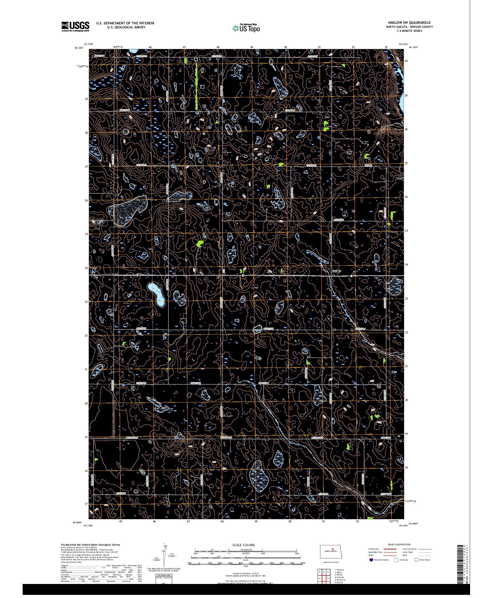 USGS US TOPO 7.5-MINUTE MAP FOR HARLOW SW, ND 2017