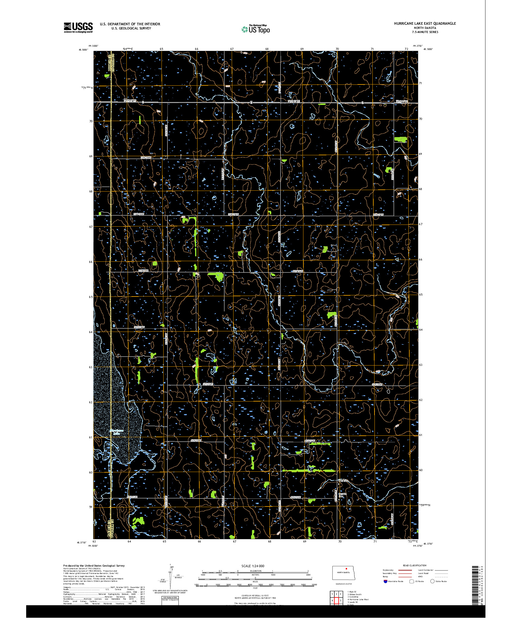 USGS US TOPO 7.5-MINUTE MAP FOR HURRICANE LAKE EAST, ND 2017