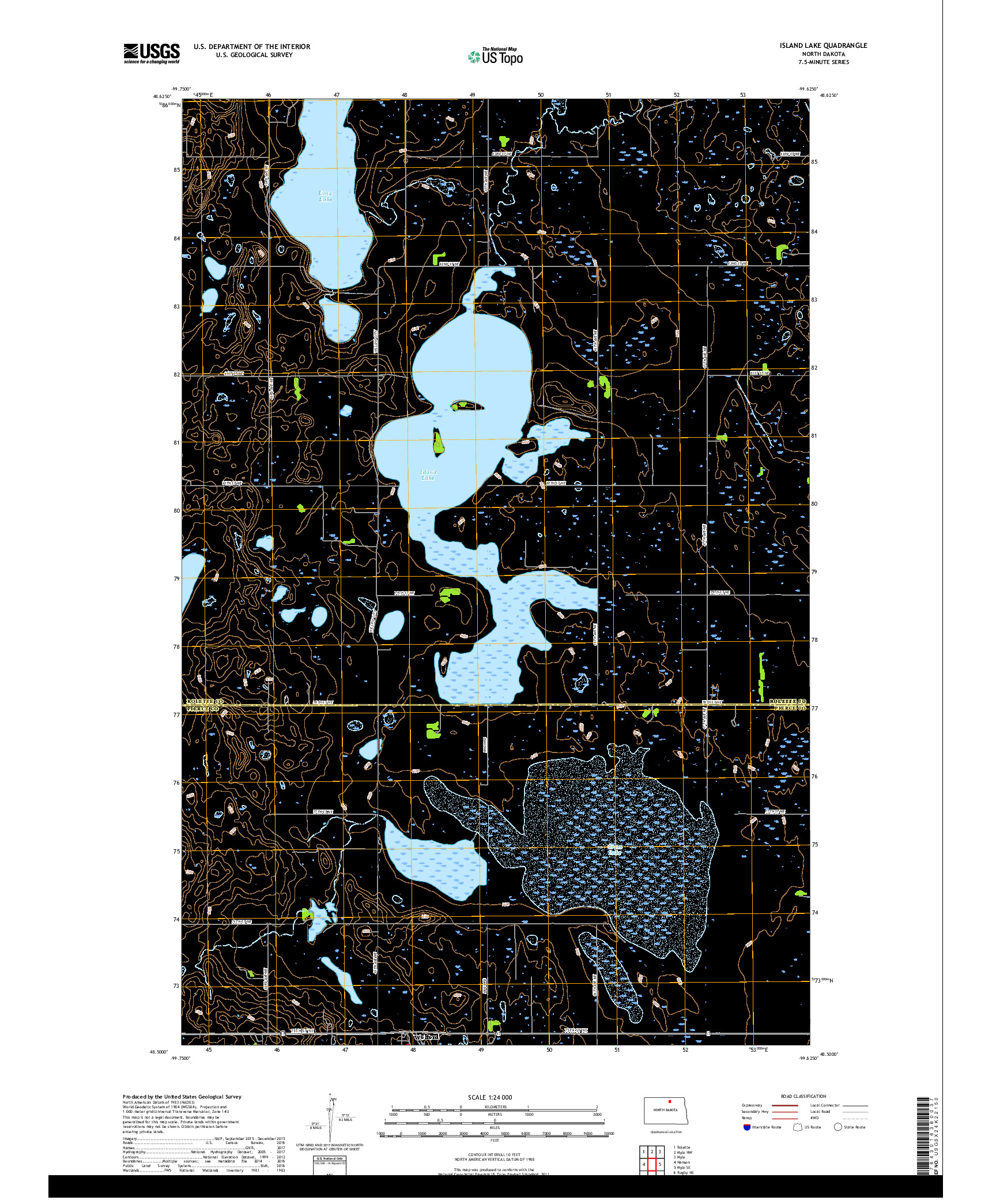 USGS US TOPO 7.5-MINUTE MAP FOR ISLAND LAKE, ND 2017