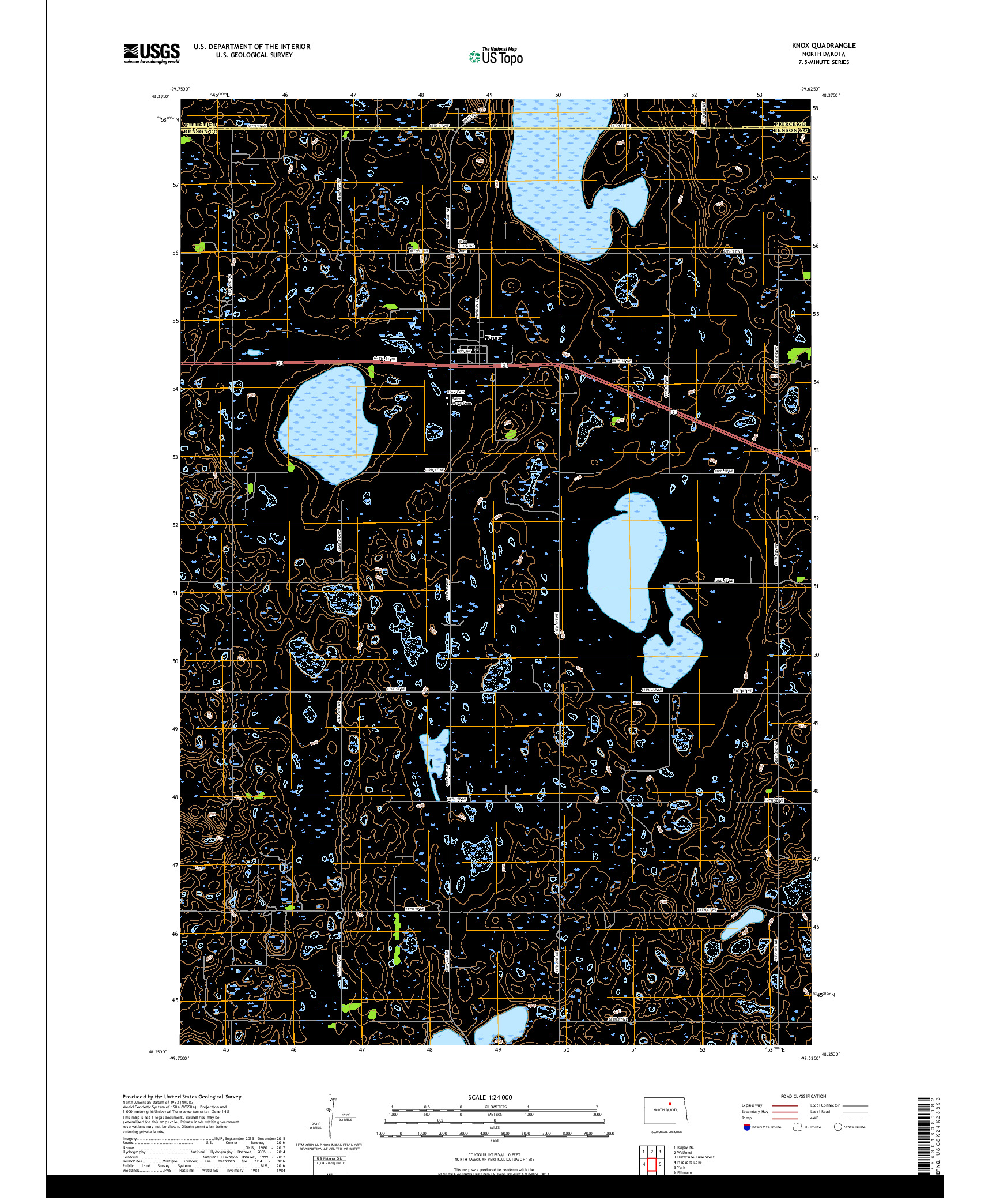 USGS US TOPO 7.5-MINUTE MAP FOR KNOX, ND 2017