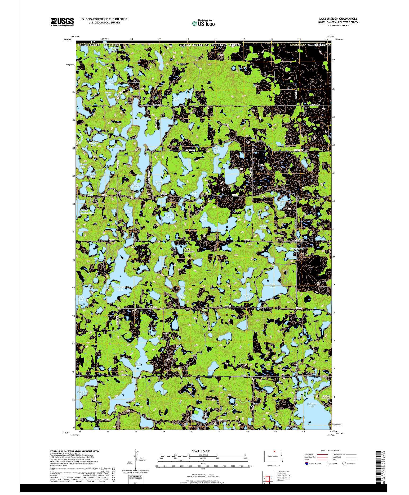 USGS US TOPO 7.5-MINUTE MAP FOR LAKE UPSILON, ND,MB 2017