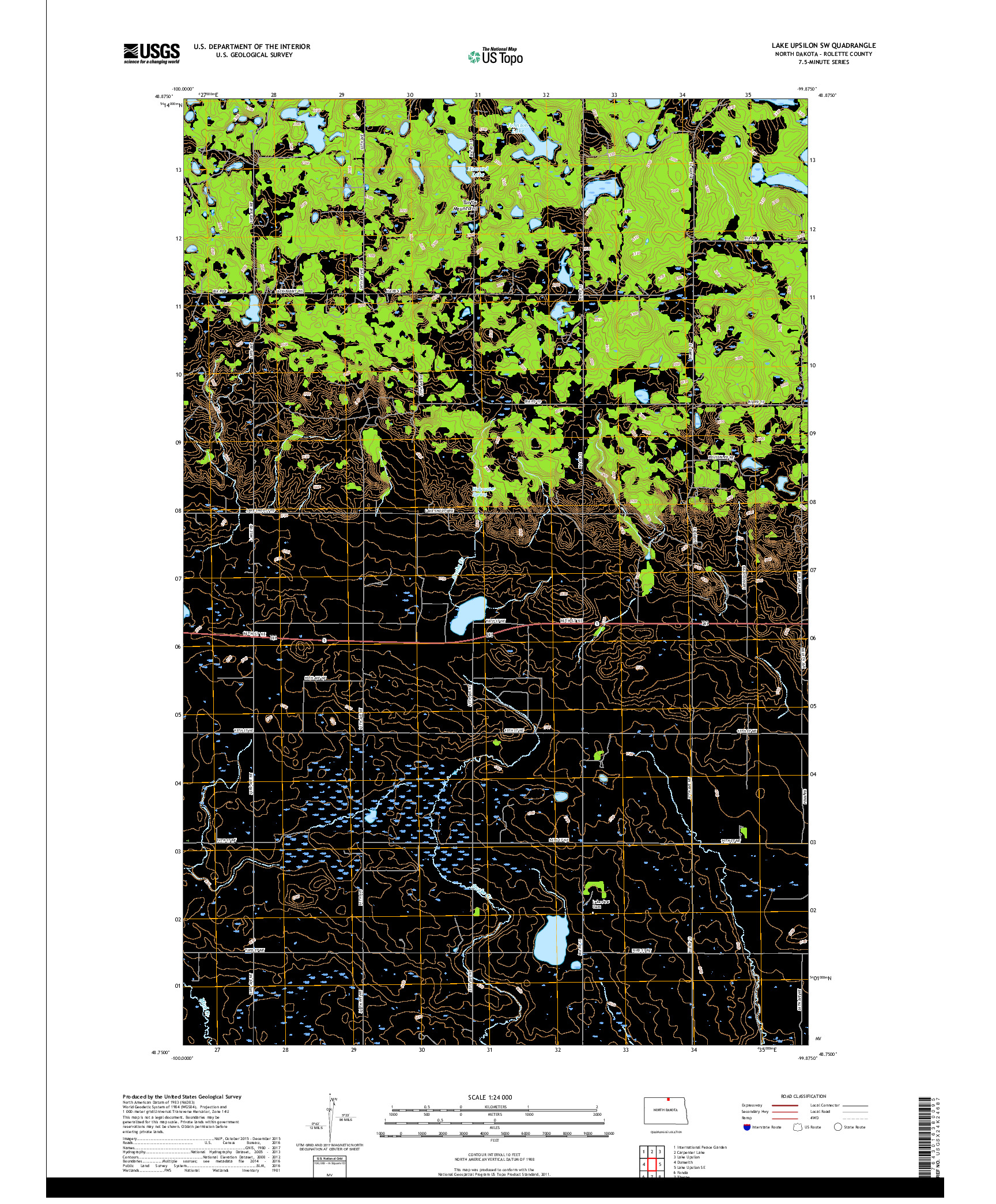 USGS US TOPO 7.5-MINUTE MAP FOR LAKE UPSILON SW, ND 2017