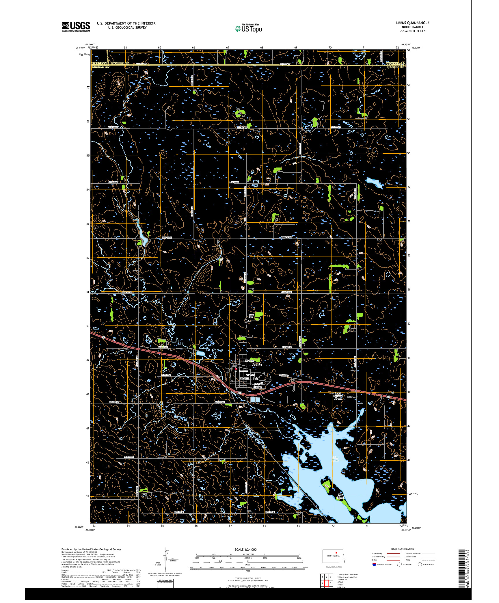 USGS US TOPO 7.5-MINUTE MAP FOR LEEDS, ND 2017