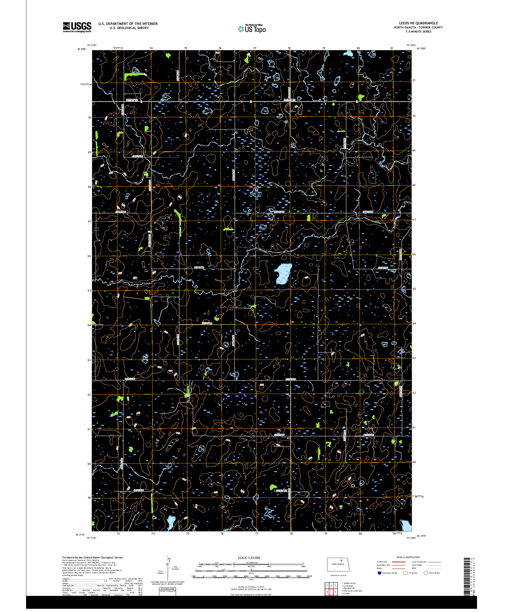 USGS US TOPO 7.5-MINUTE MAP FOR LEEDS NE, ND 2017