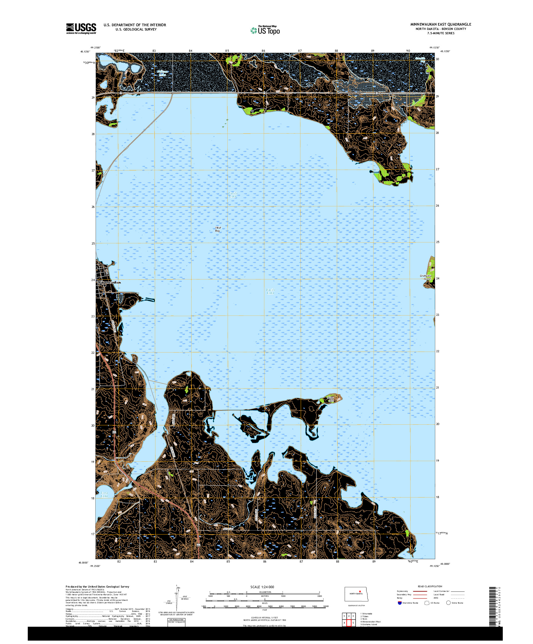 USGS US TOPO 7.5-MINUTE MAP FOR MINNEWAUKAN EAST, ND 2017