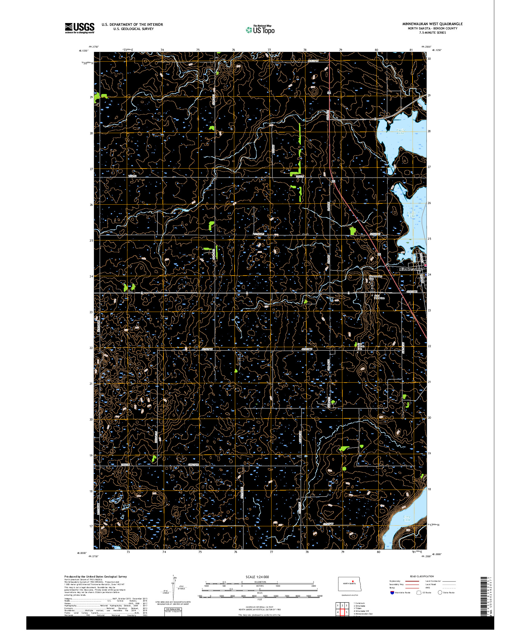 USGS US TOPO 7.5-MINUTE MAP FOR MINNEWAUKAN WEST, ND 2017