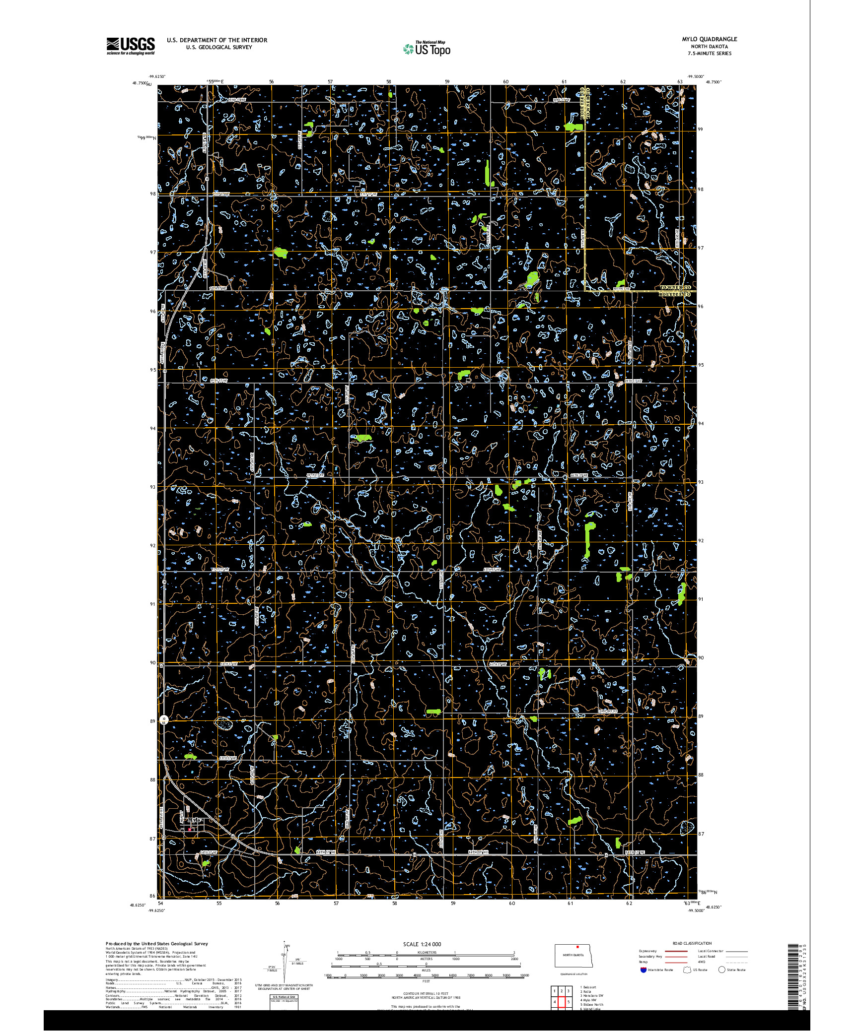 USGS US TOPO 7.5-MINUTE MAP FOR MYLO, ND 2017