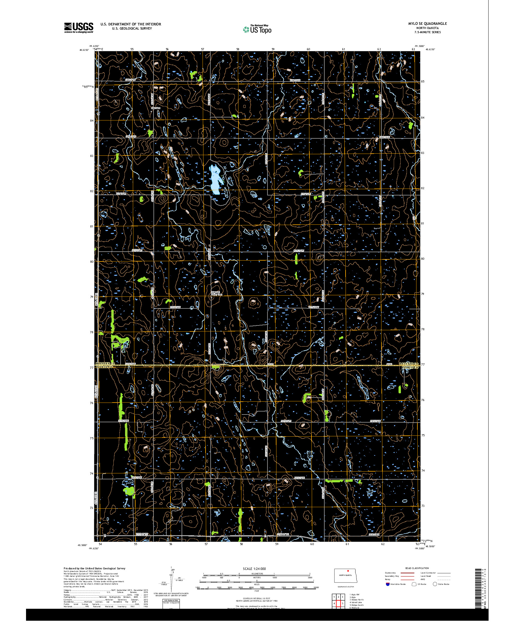 USGS US TOPO 7.5-MINUTE MAP FOR MYLO SE, ND 2017