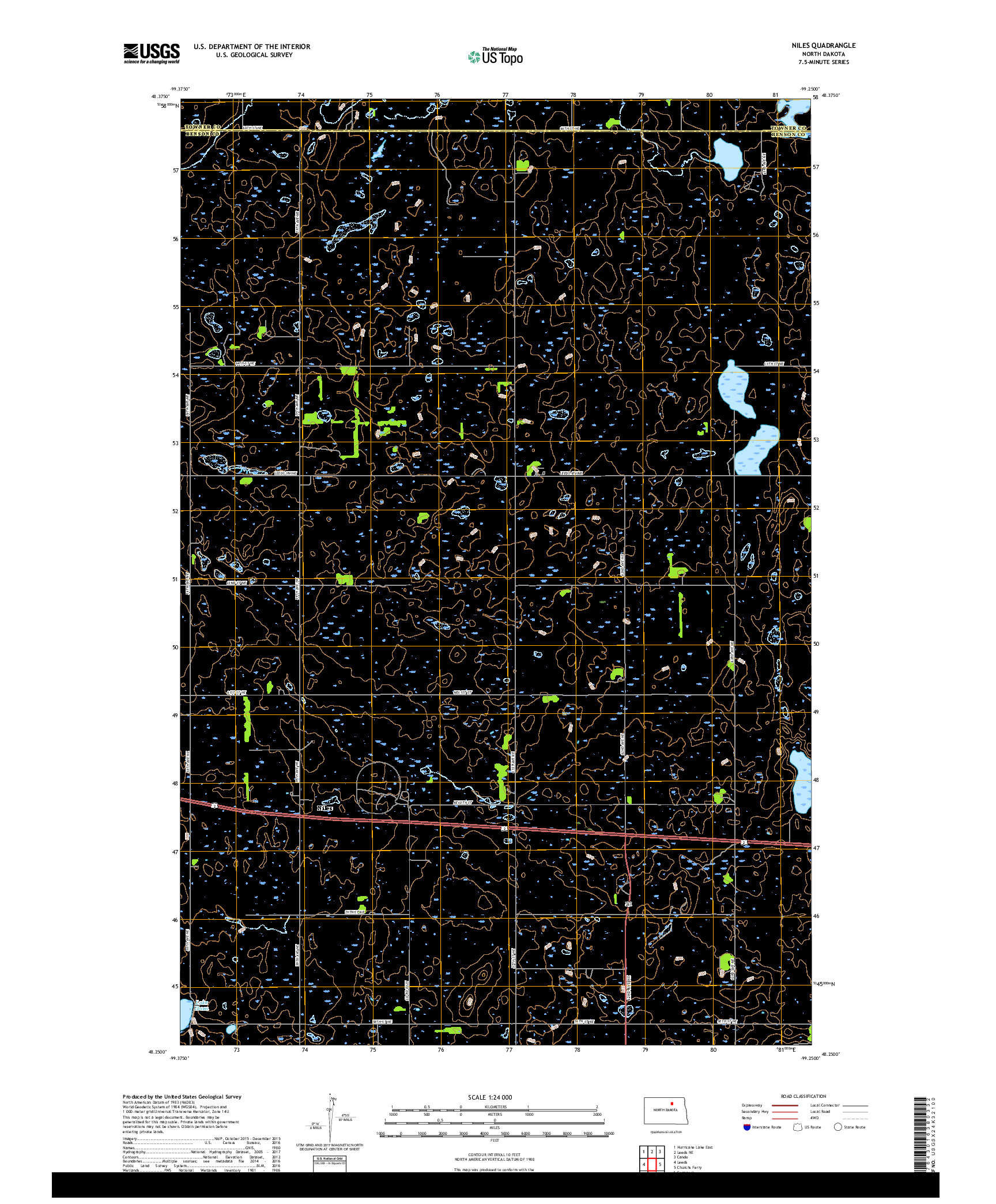 USGS US TOPO 7.5-MINUTE MAP FOR NILES, ND 2017