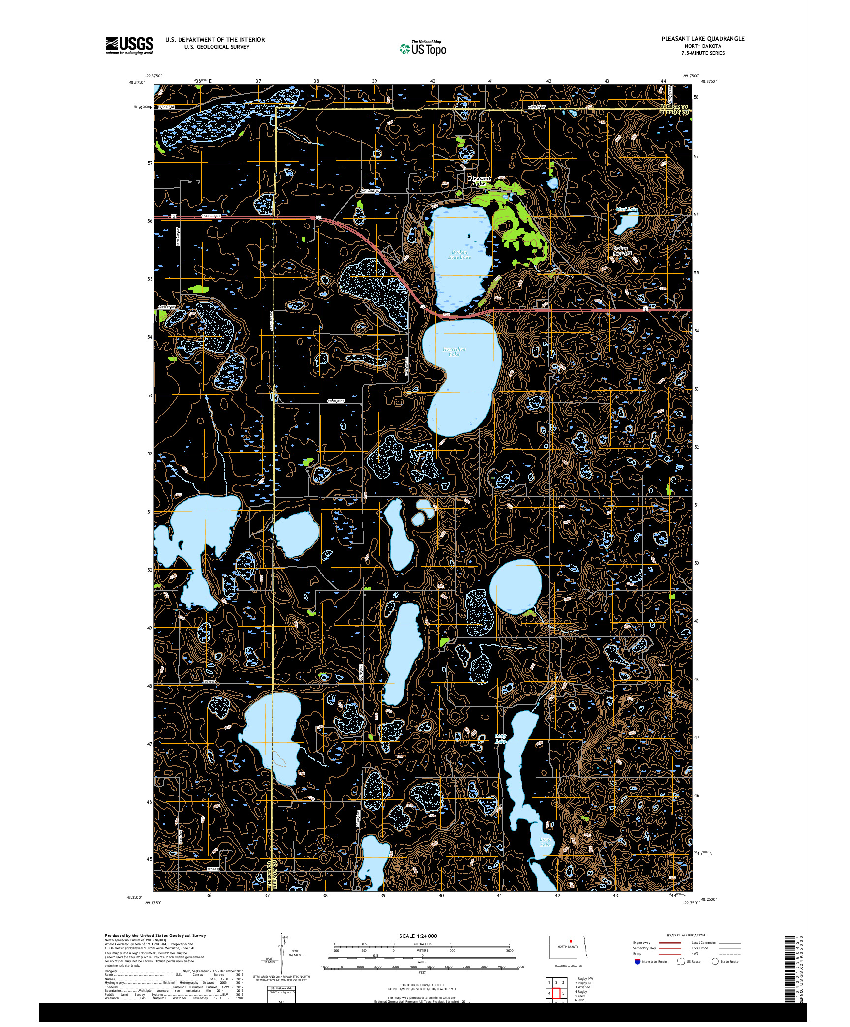 USGS US TOPO 7.5-MINUTE MAP FOR PLEASANT LAKE, ND 2017