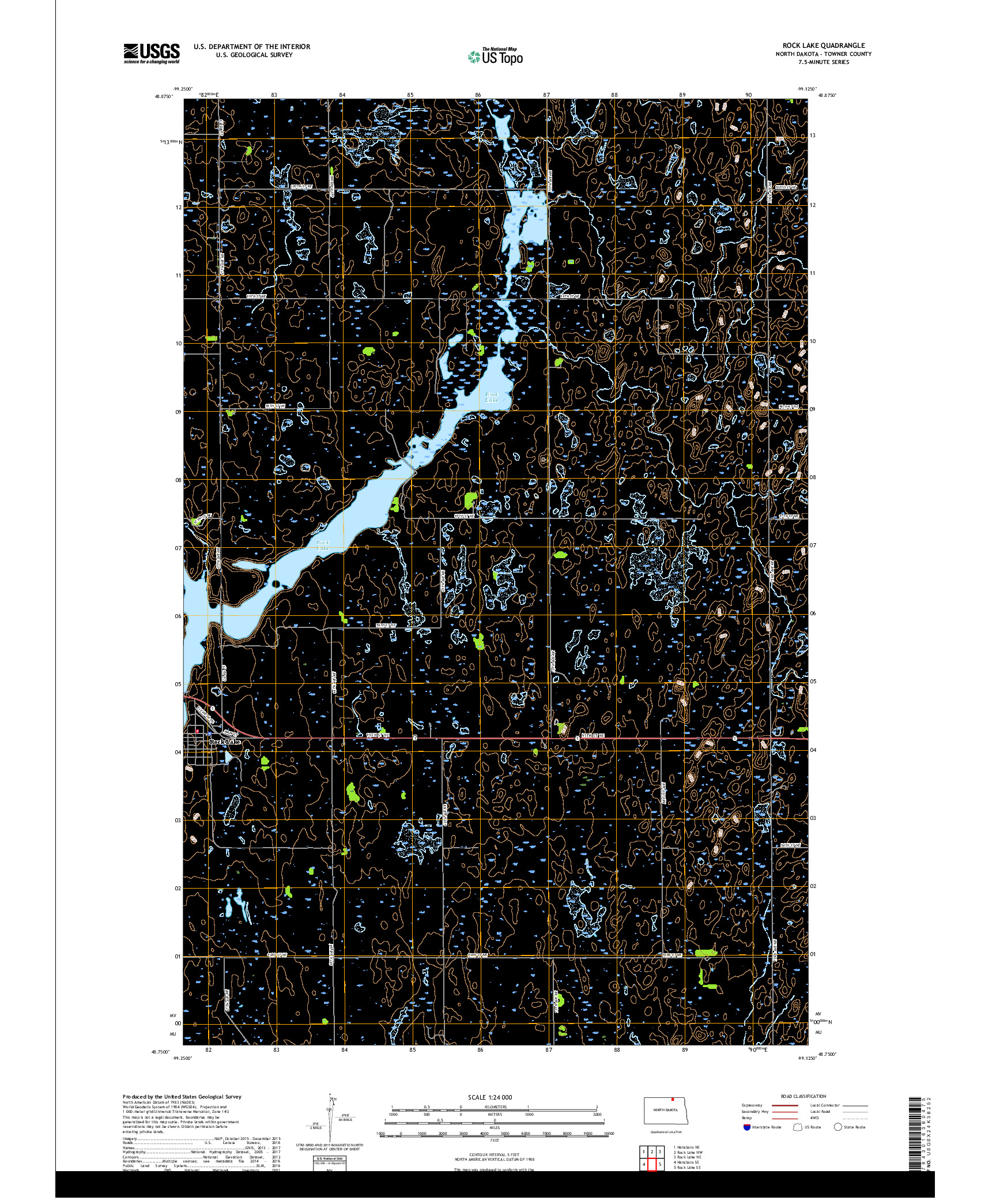 USGS US TOPO 7.5-MINUTE MAP FOR ROCK LAKE, ND 2017