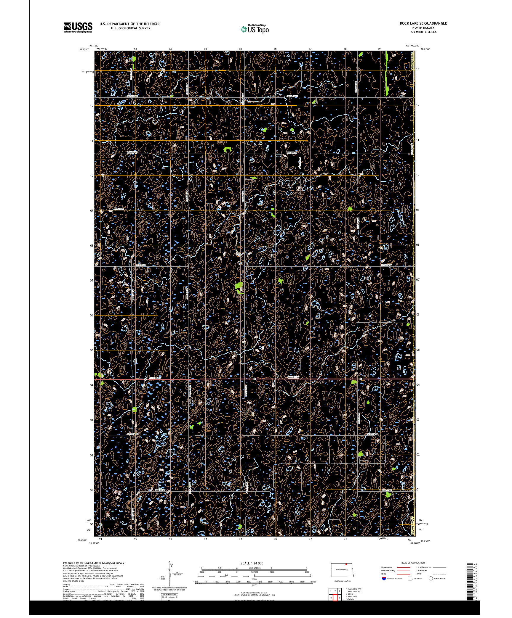 USGS US TOPO 7.5-MINUTE MAP FOR ROCK LAKE SE, ND 2017